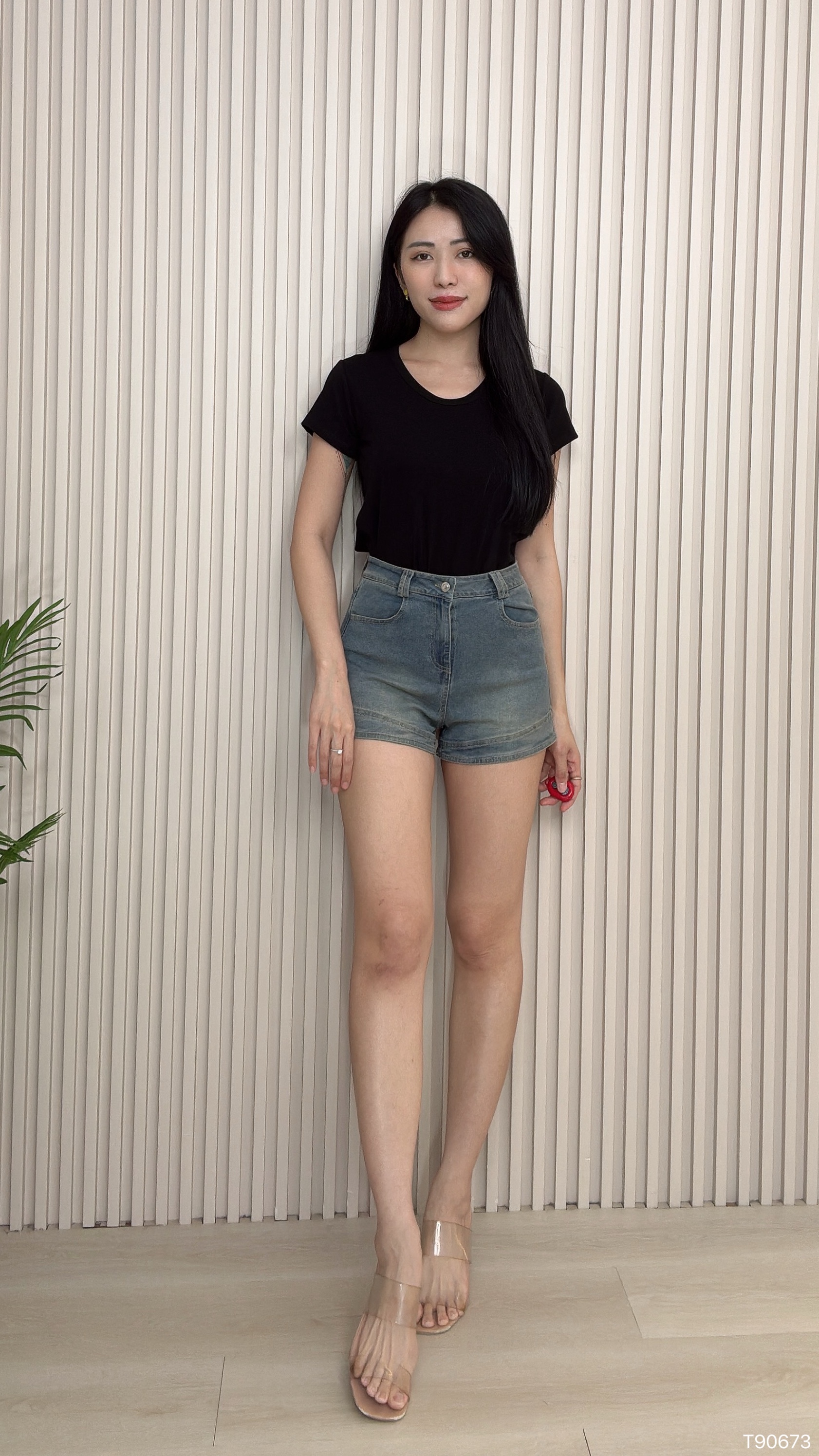 日常百搭V领设计上衣 (T90673)