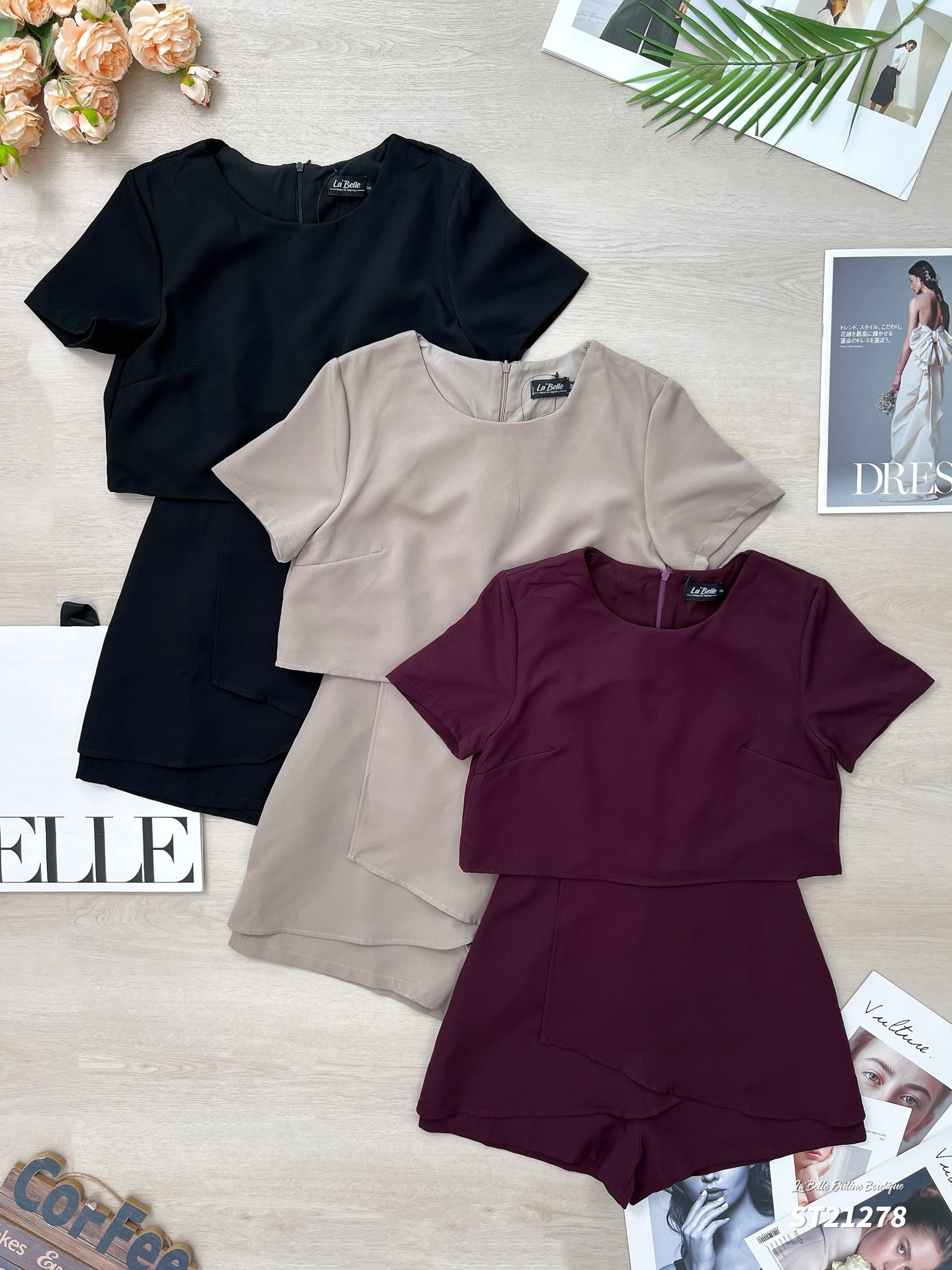 【LBP独家】时尚高级感圆领假两件连身裤 (ST21278)