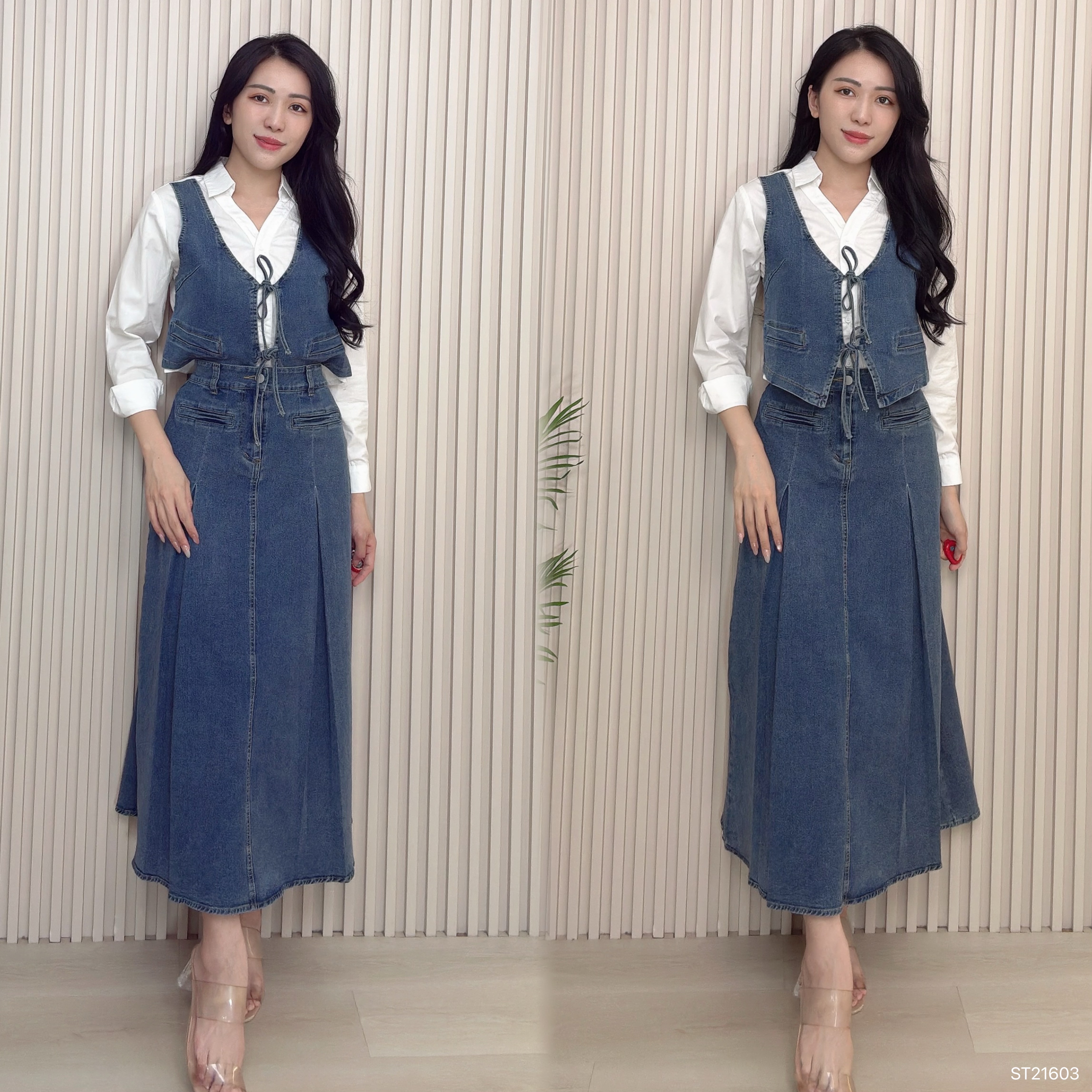 复古酷风牛仔两件套 (ST21603)