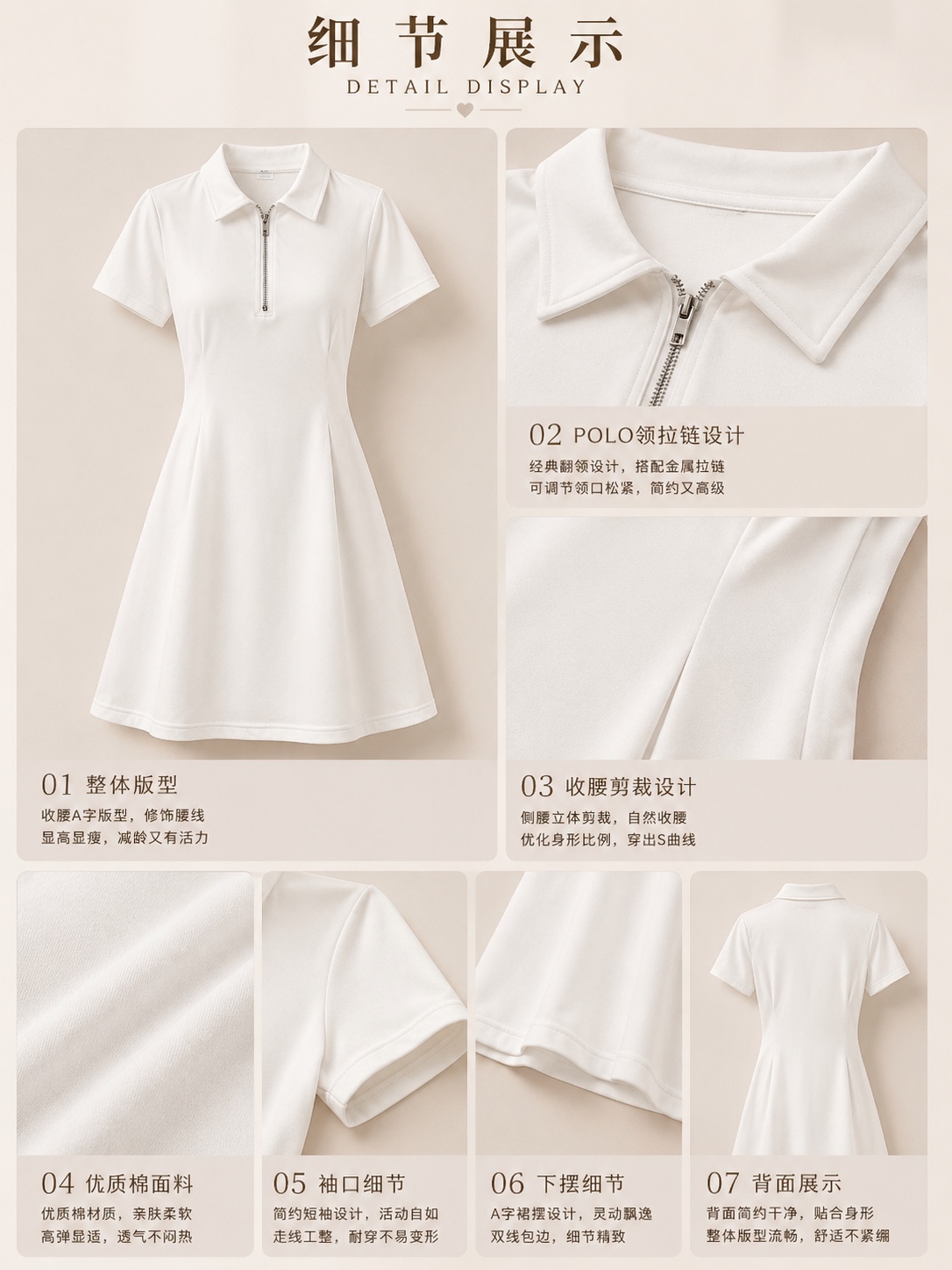 韩系减龄POLO领拉链设计收腰连身裙 (S6574)