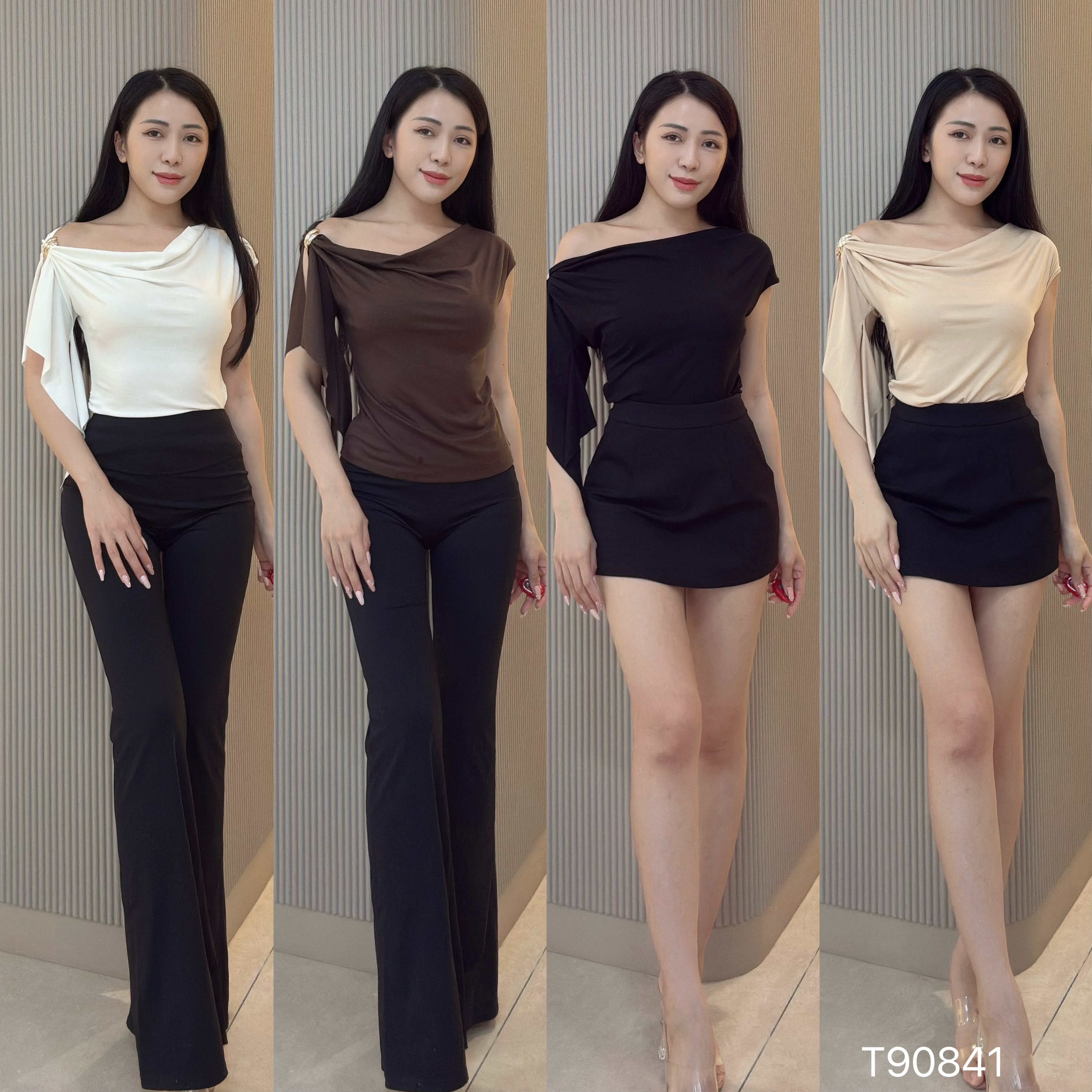 独特绝美荡领飘带设计修身上衣 (T90841)