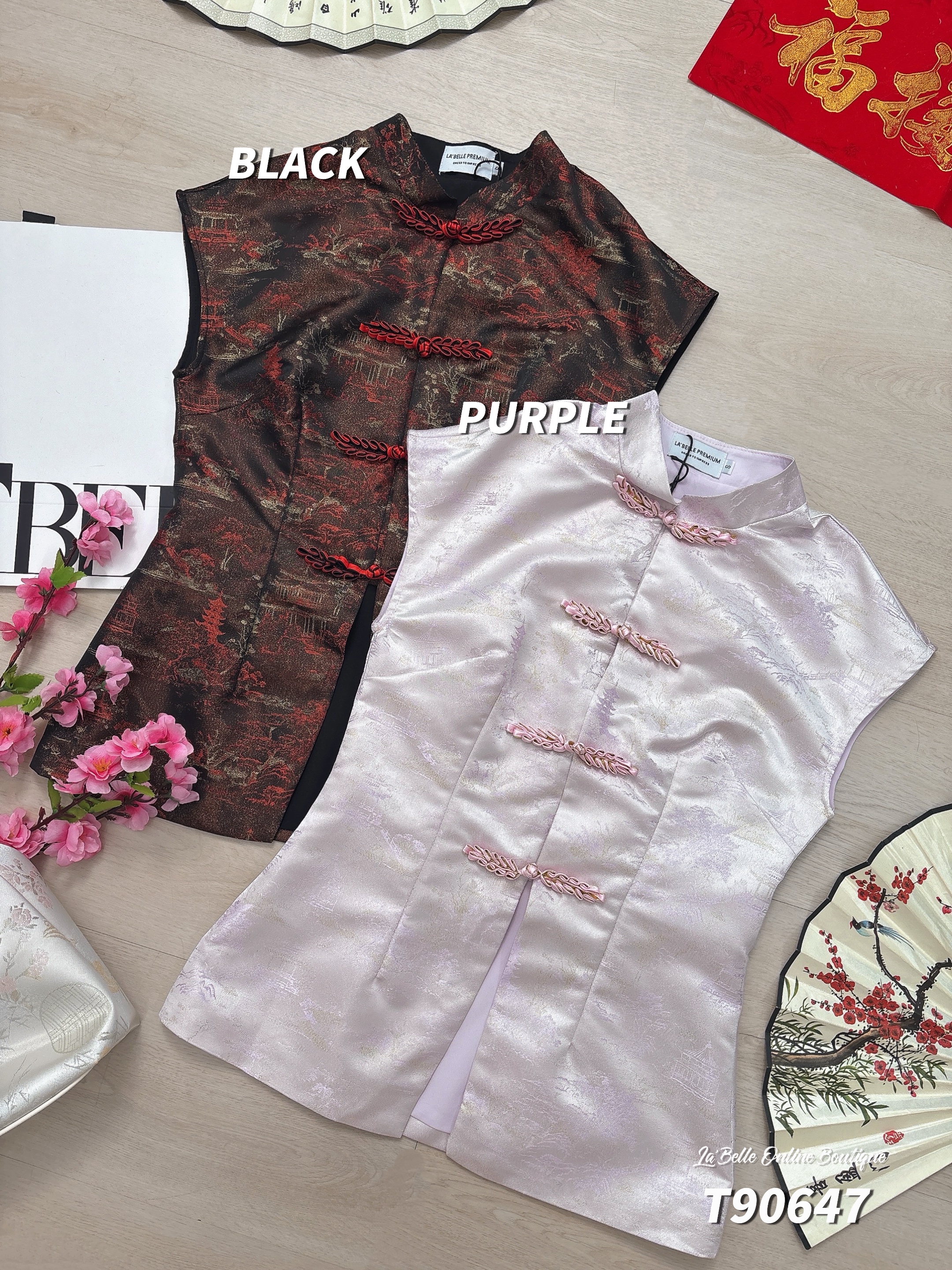 【LBP 独家新年系列】独特新中式中长版无袖旗袍上衣 （T90647）