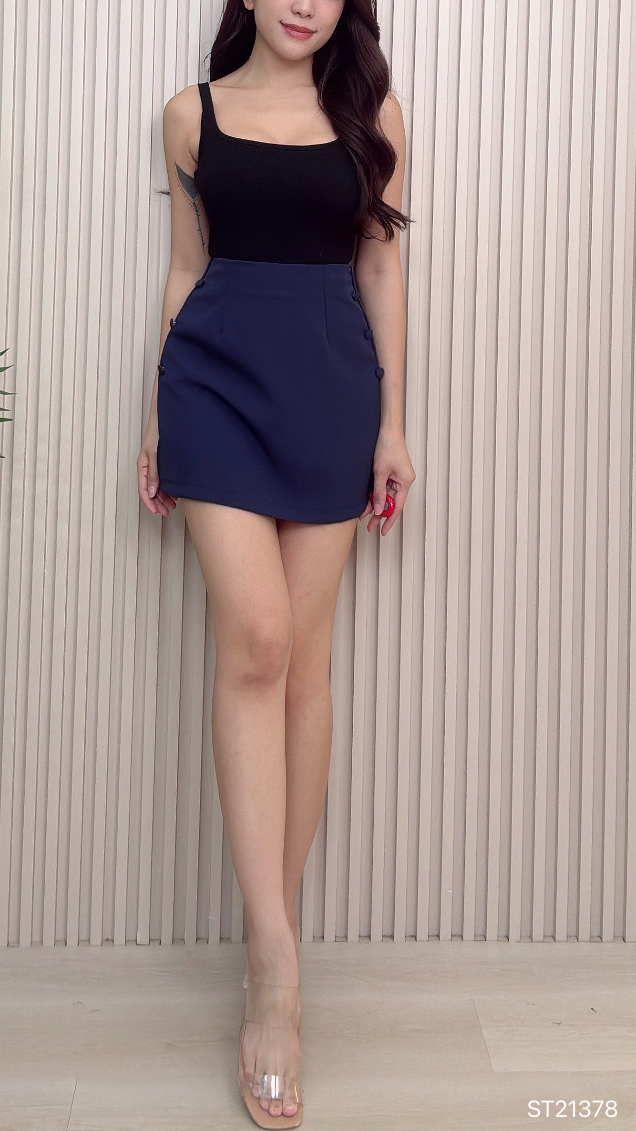 【LBP独家】时尚小香风纽扣装饰A字高腰裤裙 (ST21378) 【福利款】