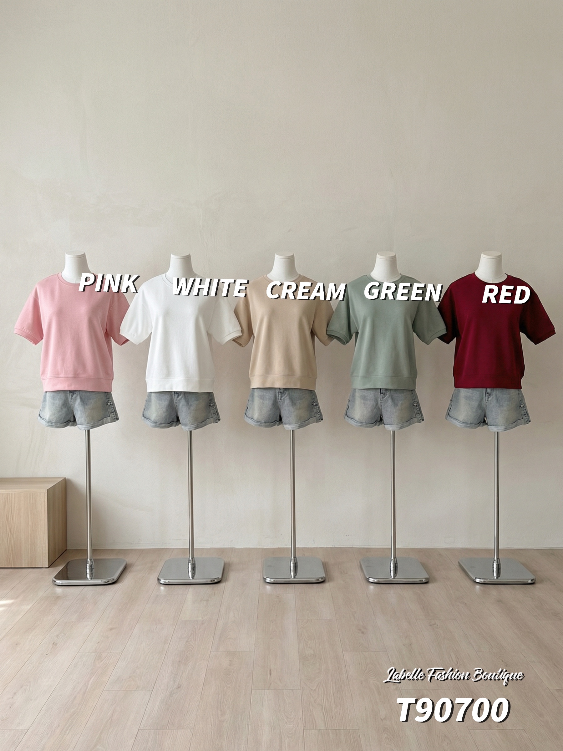 简约纯色圆领宽松上衣 (T90700)