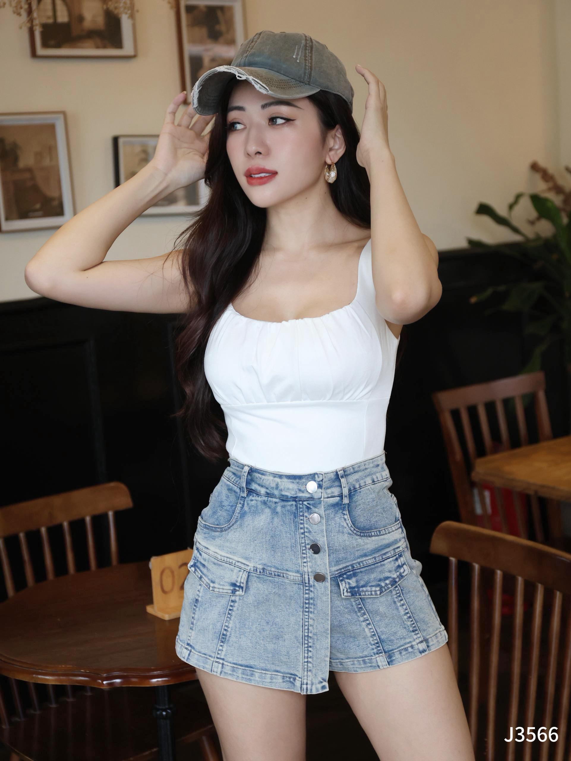 【LBP独家】设计感A字工装牛仔高腰裤裙 (J3566)