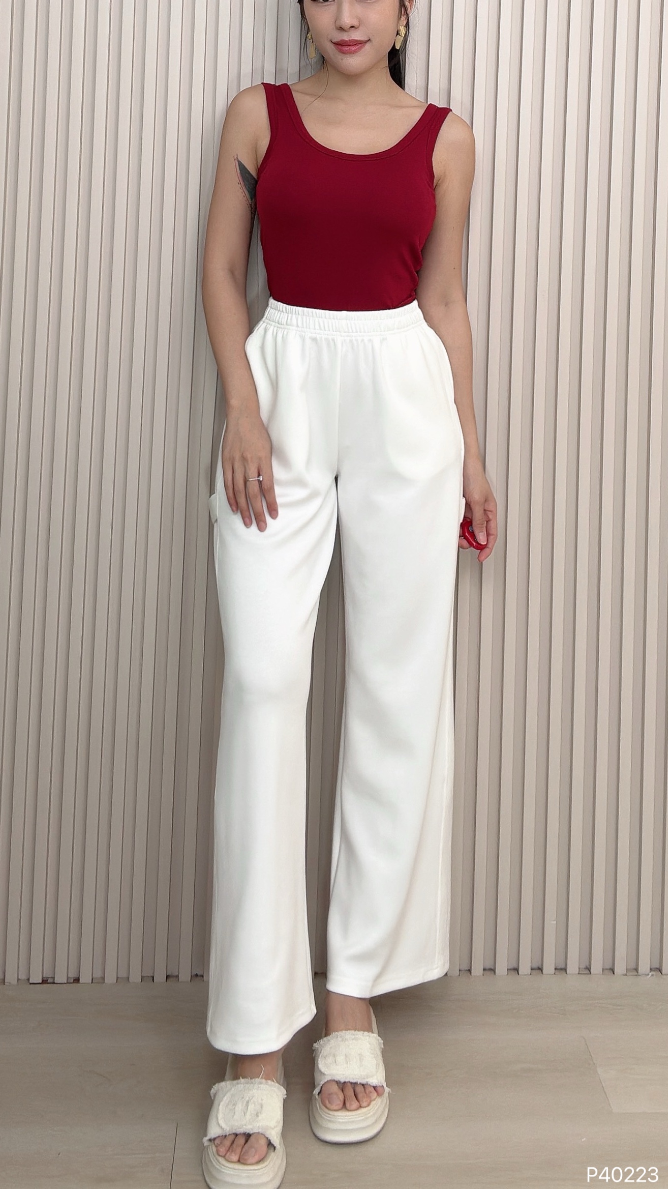 韩系设计感直筒阔腿长裤 (P40223)