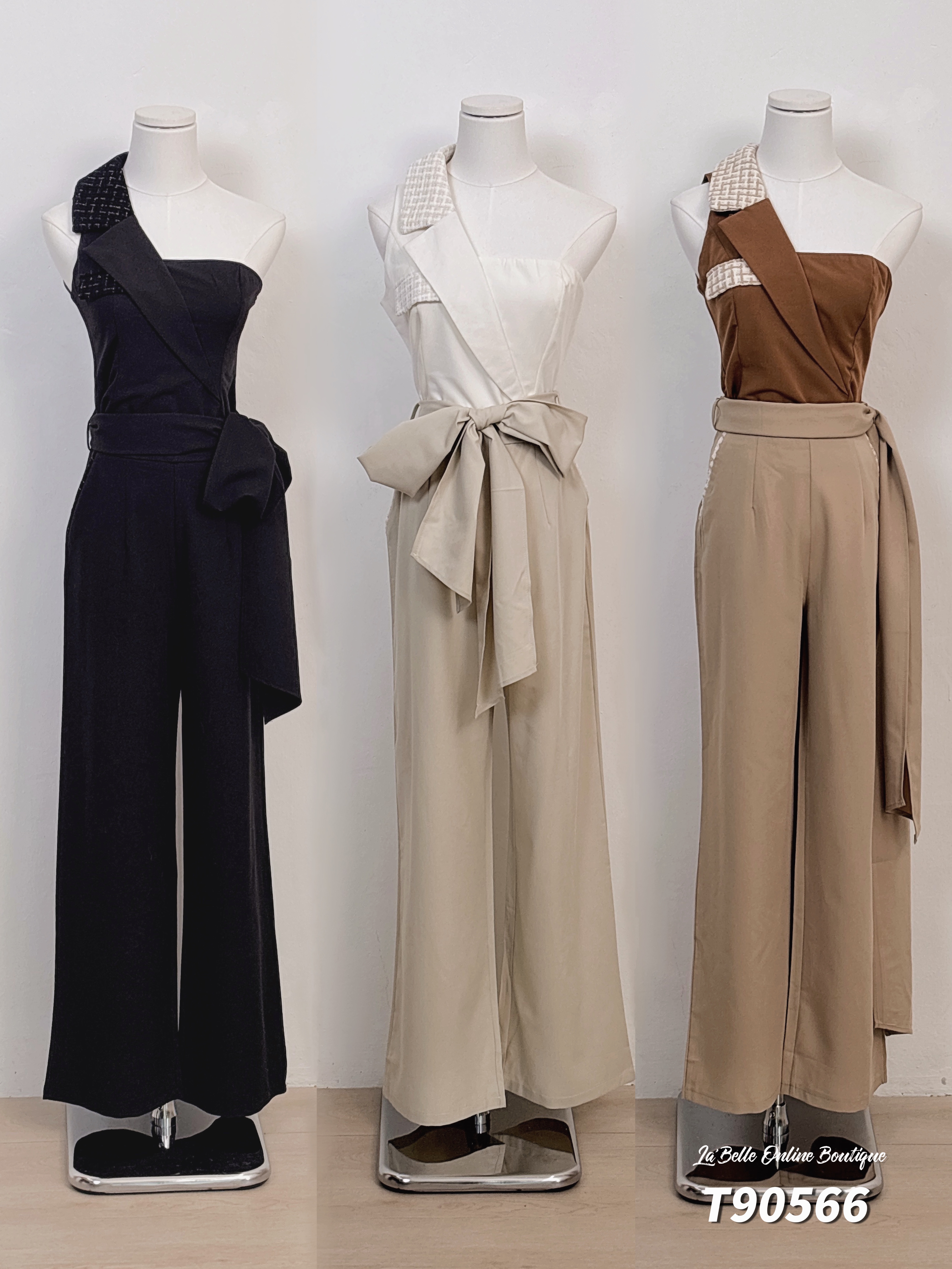 【LATTE NOON】酷帅撞色西装领削肩设计上衣 (T90566)