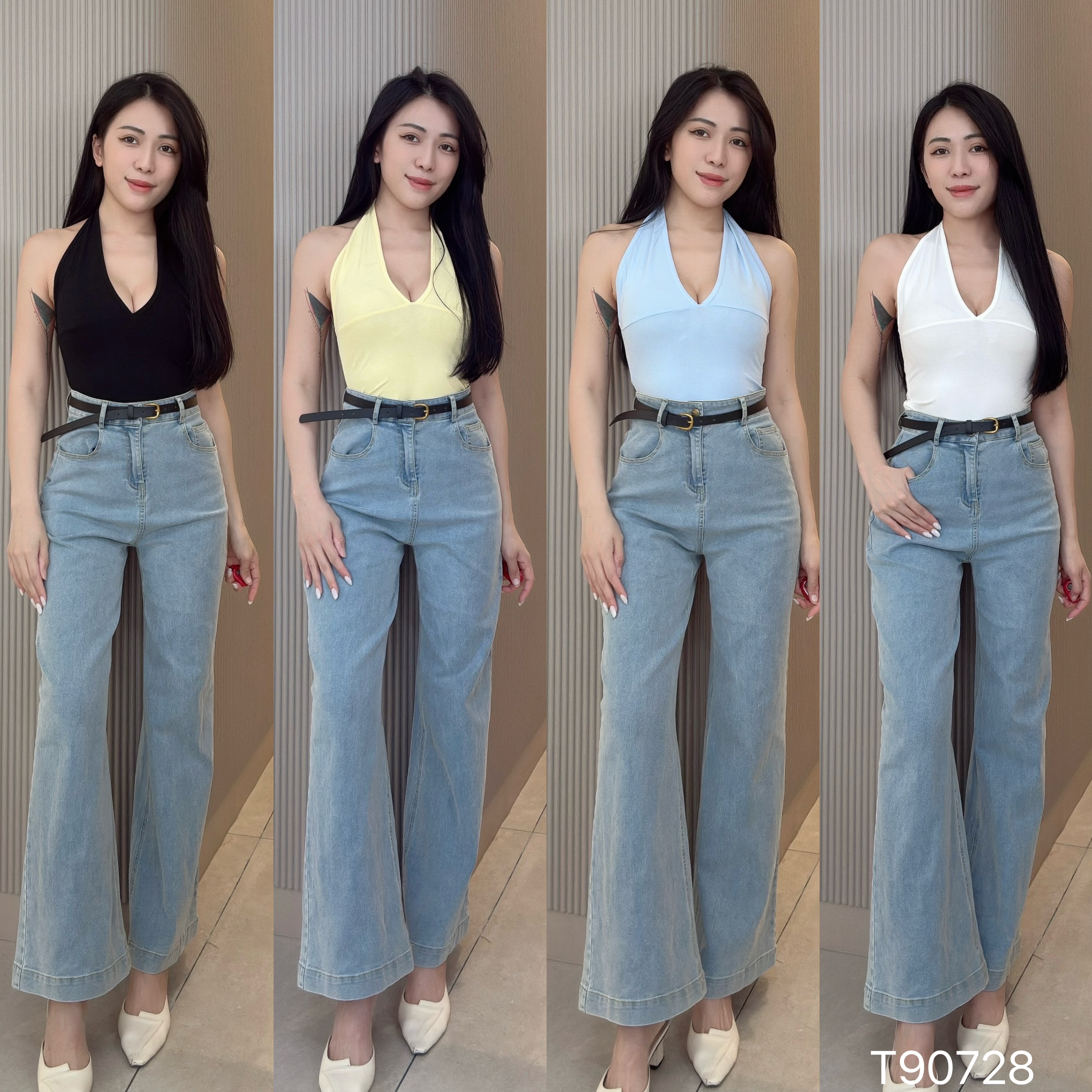 街头风V领美背设计挂脖上衣 (T90728)