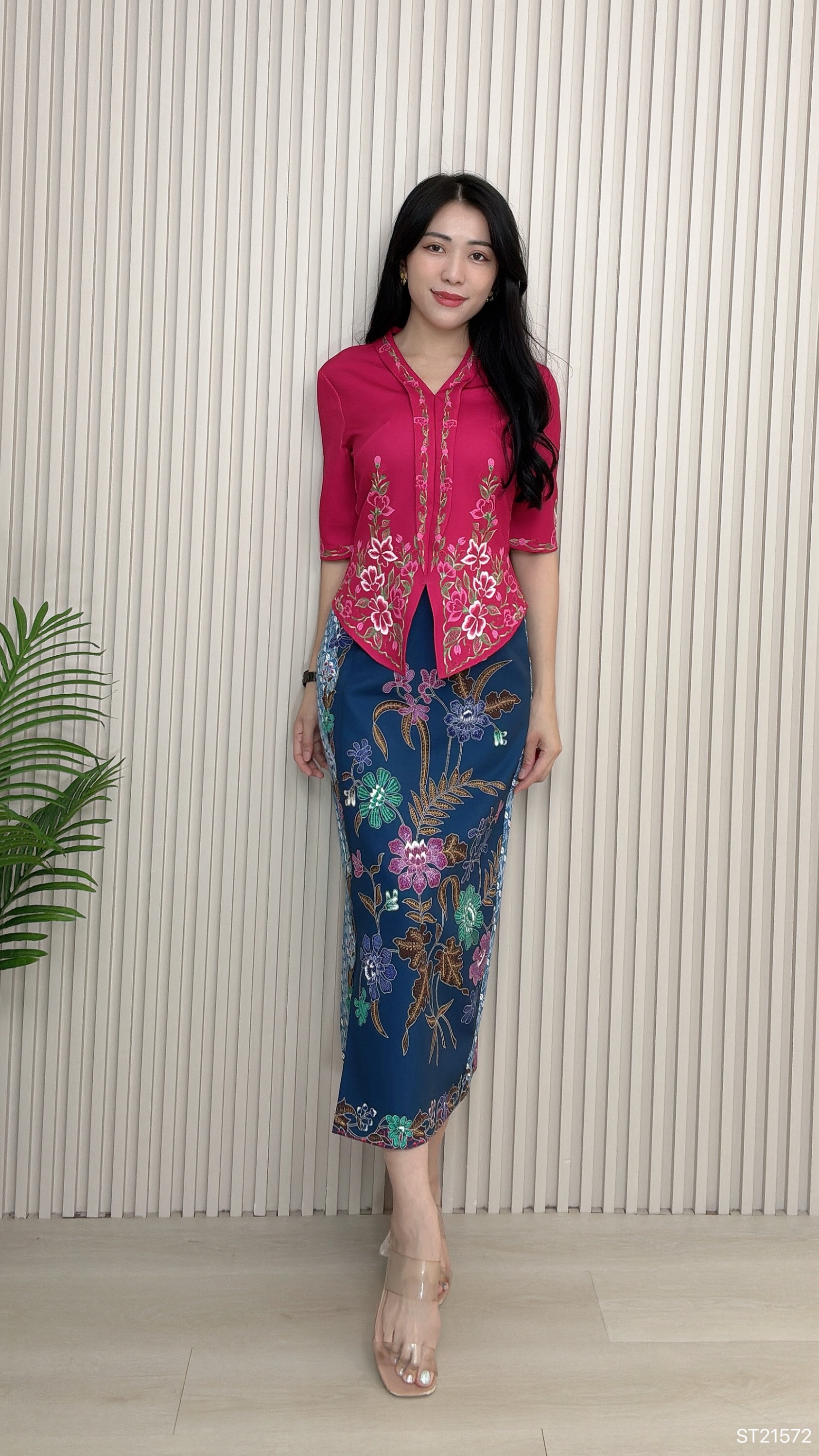 独特娘惹显瘦假两件连身裙 (ST21572)