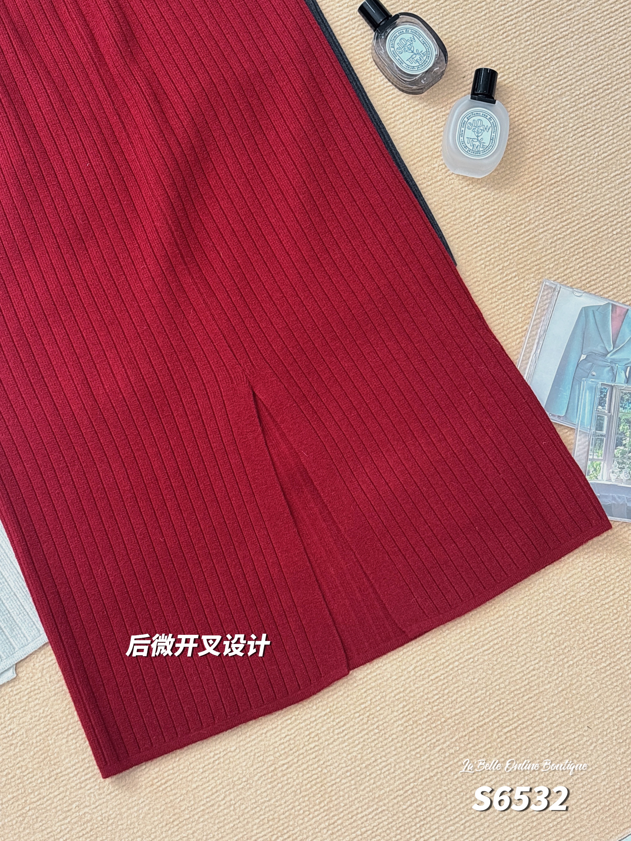 轻奢后开叉设计直筒高腰半身裙 (S6532)