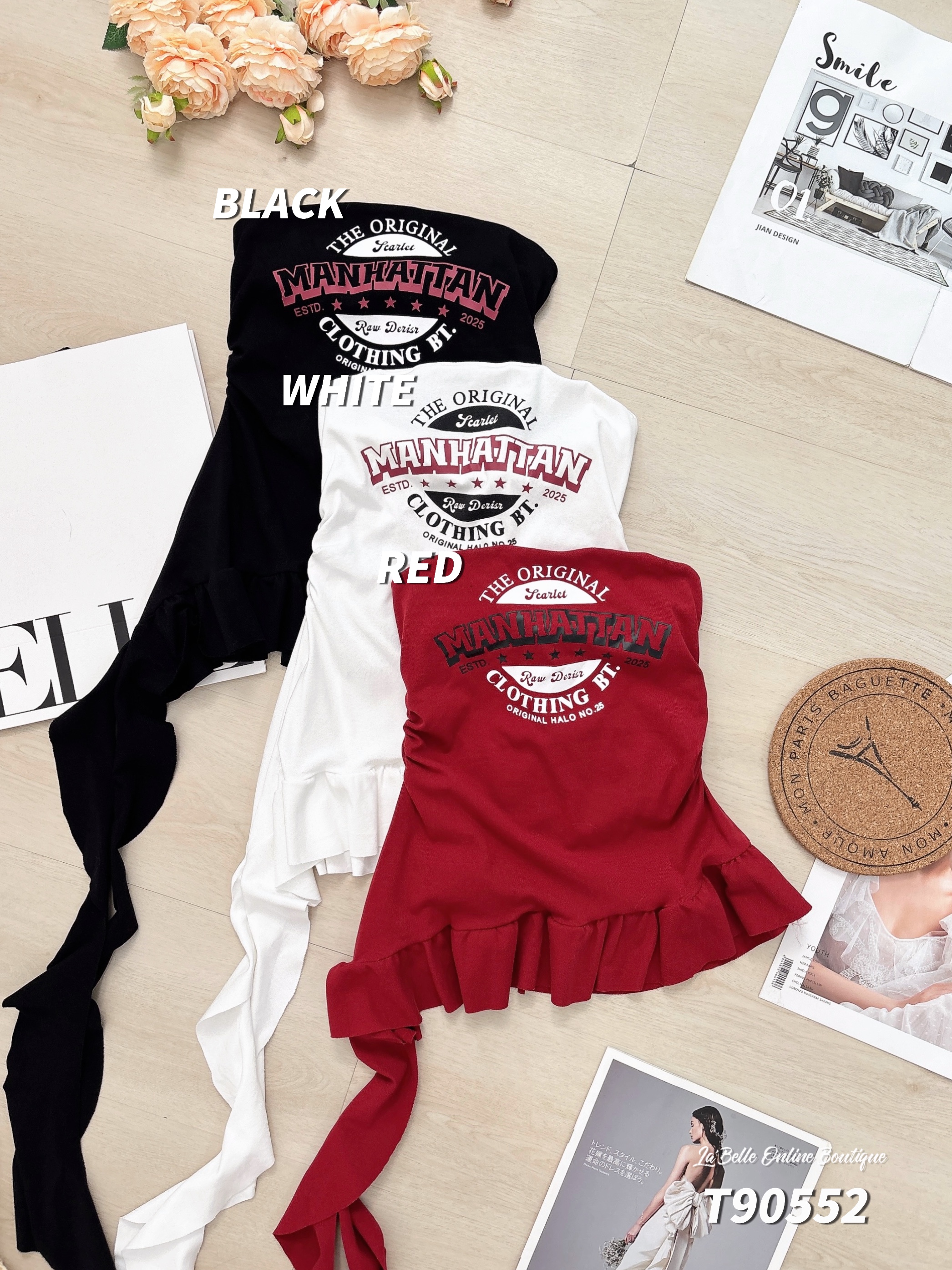 欧美风荷叶边设计抹胸上衣 (T90552)