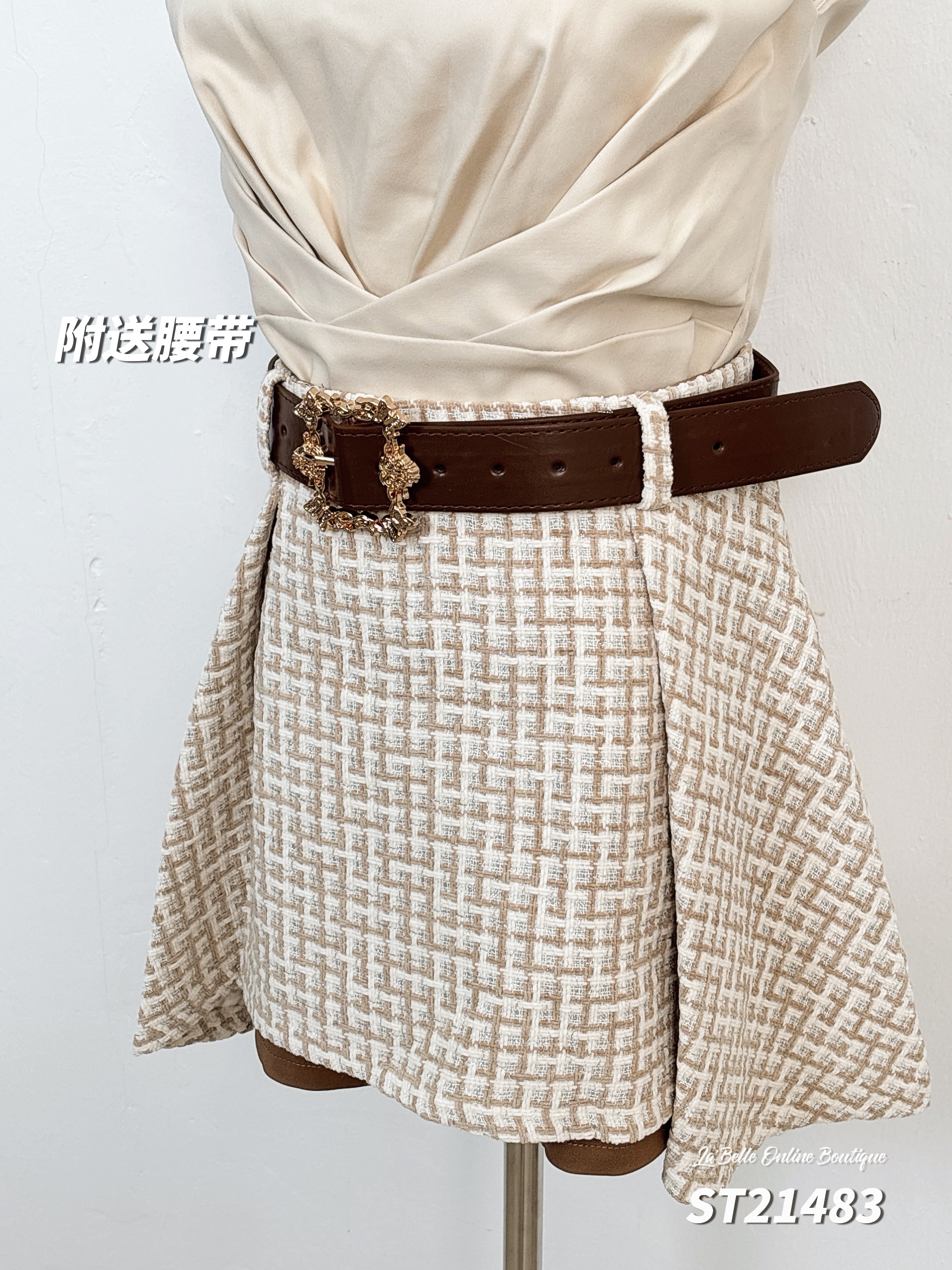 【LATTE NOON】设计感撞色假两件A字高腰裤裙 (ST21483)