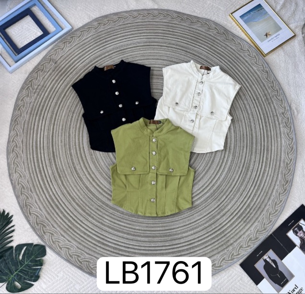 工装风排扣设计无袖上衣 (LB1761)