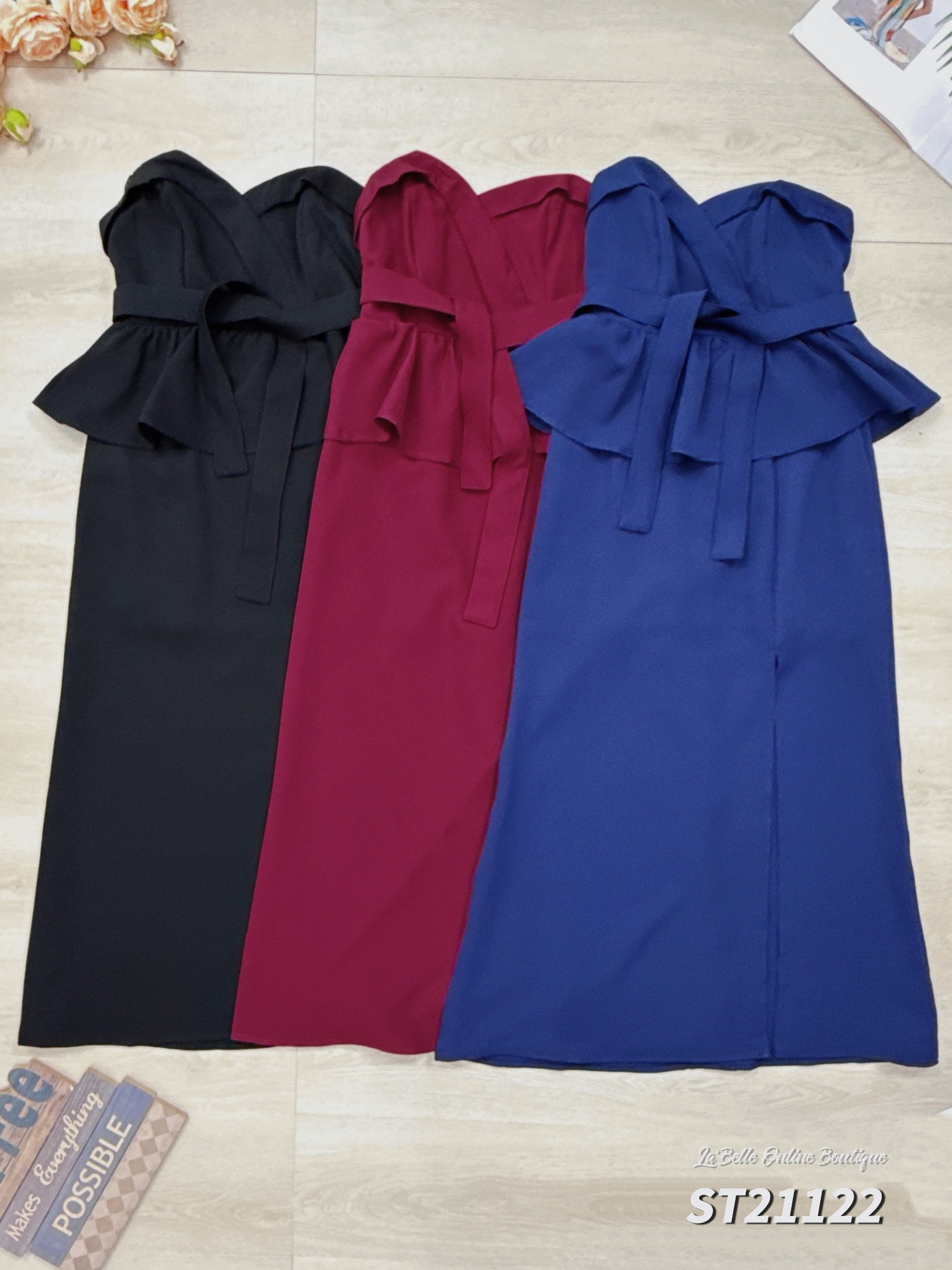 气质名暖抹胸荷叶边连身裙 (ST21122)  