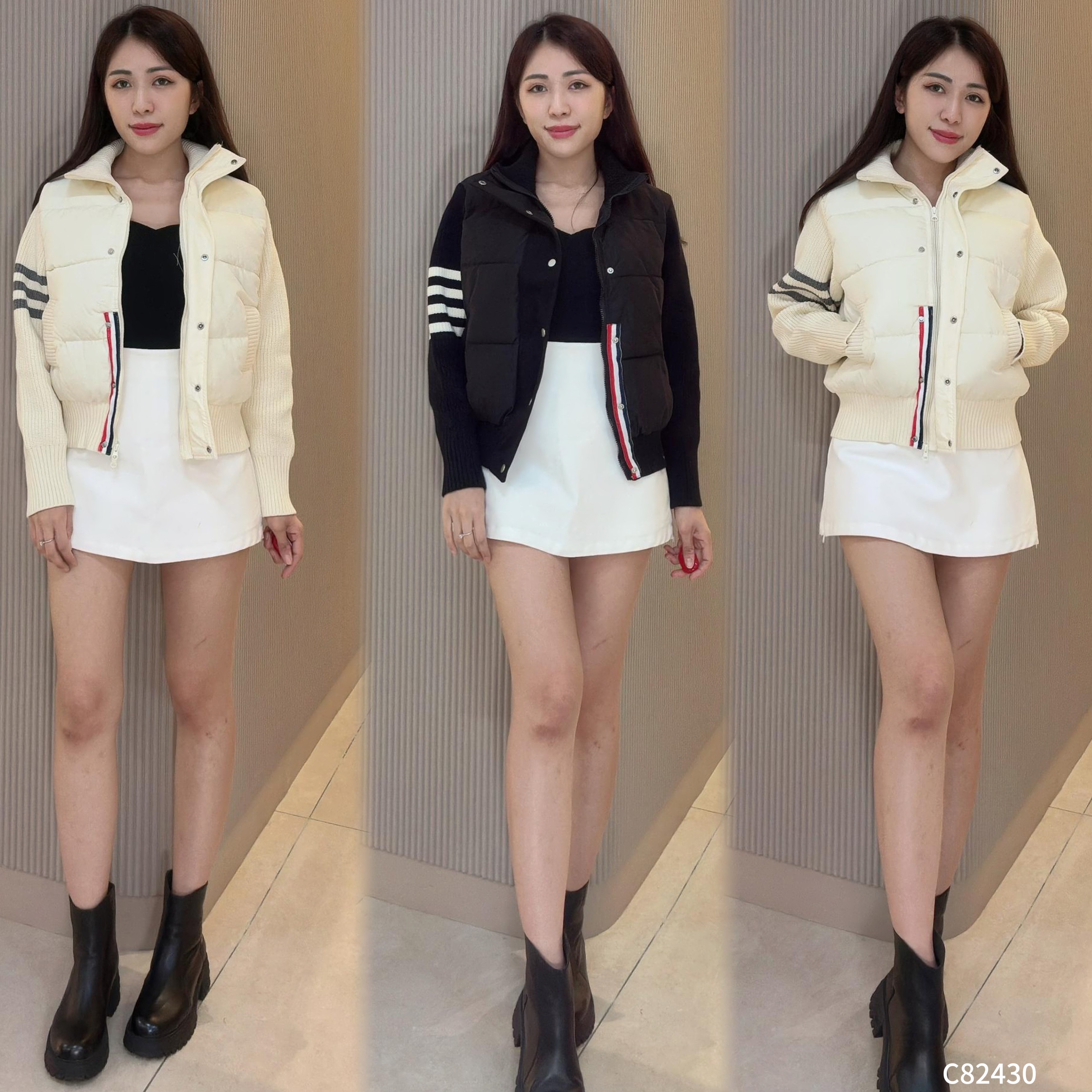 小香风立领拼接设计轻羽绒服 (C82430)-La'Belle Fashion Boutique Sdn Bhd