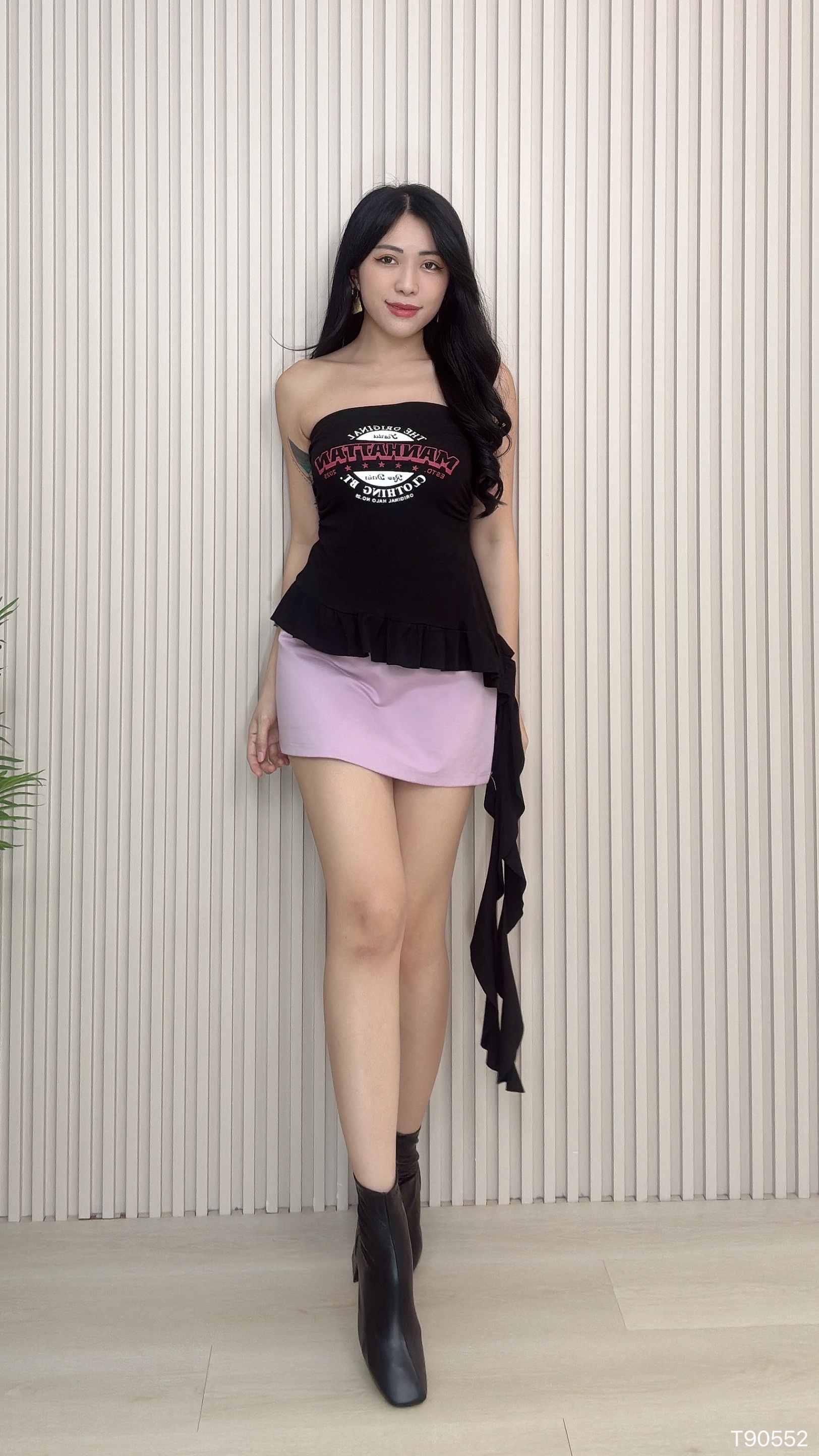 欧美风荷叶边设计抹胸上衣 (T90552)