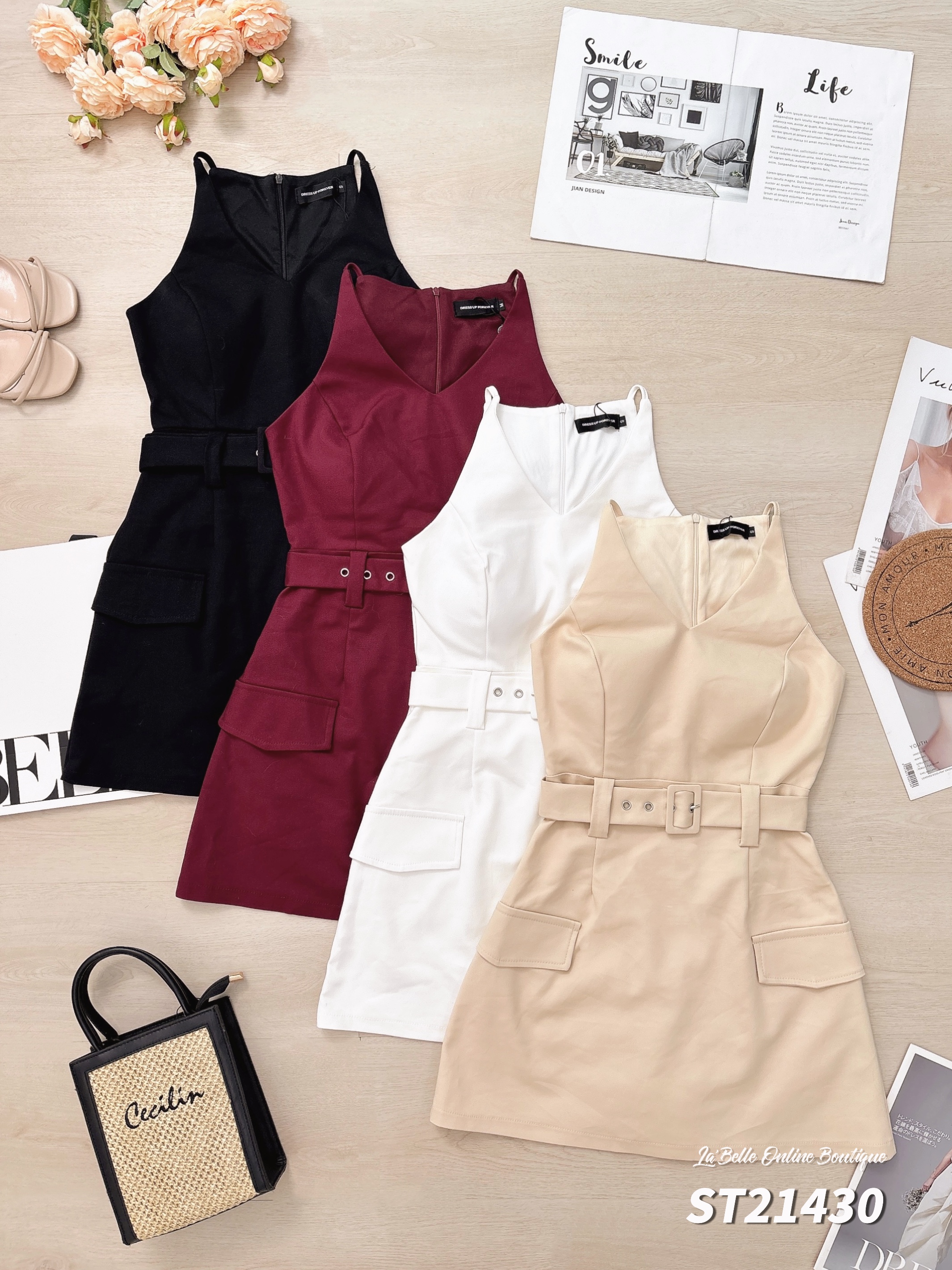 名媛气质Cut-In V领设计连身裤裙 (ST21430)