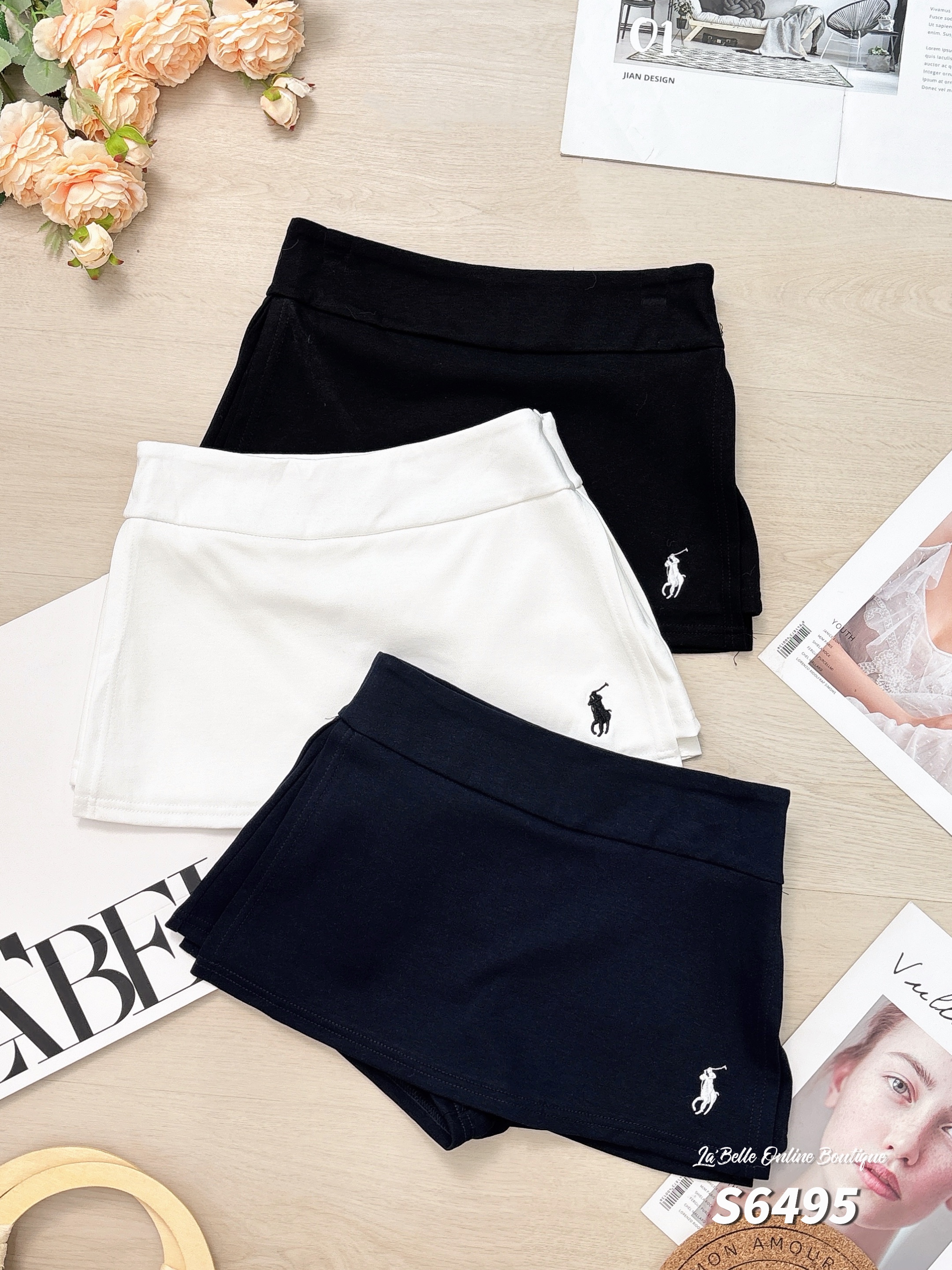 运动风假两件小马标设计高腰裤裙 (S6495)