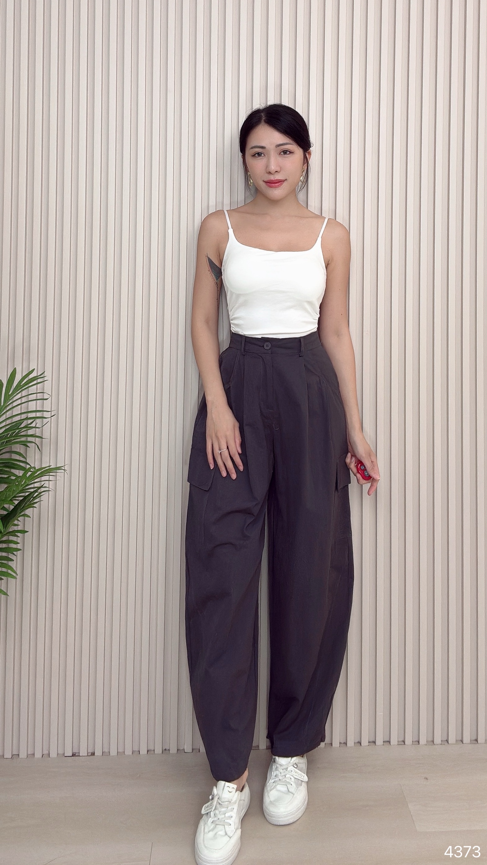 百搭纯色褶皱设计细带内搭 (4373)