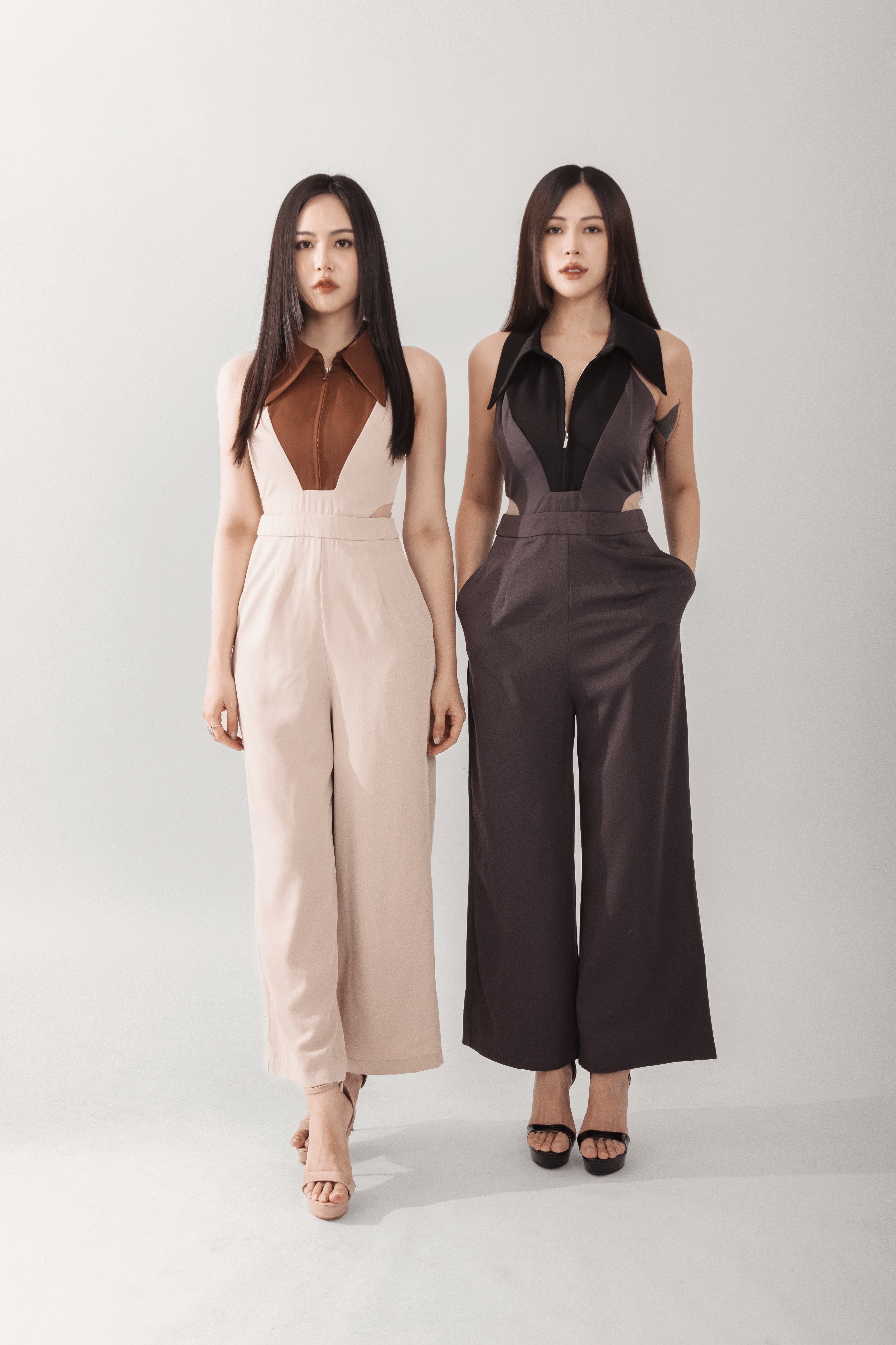 【LBP独家】时尚酷帅Cut-In撞色设计连体长裤 (ST21472)