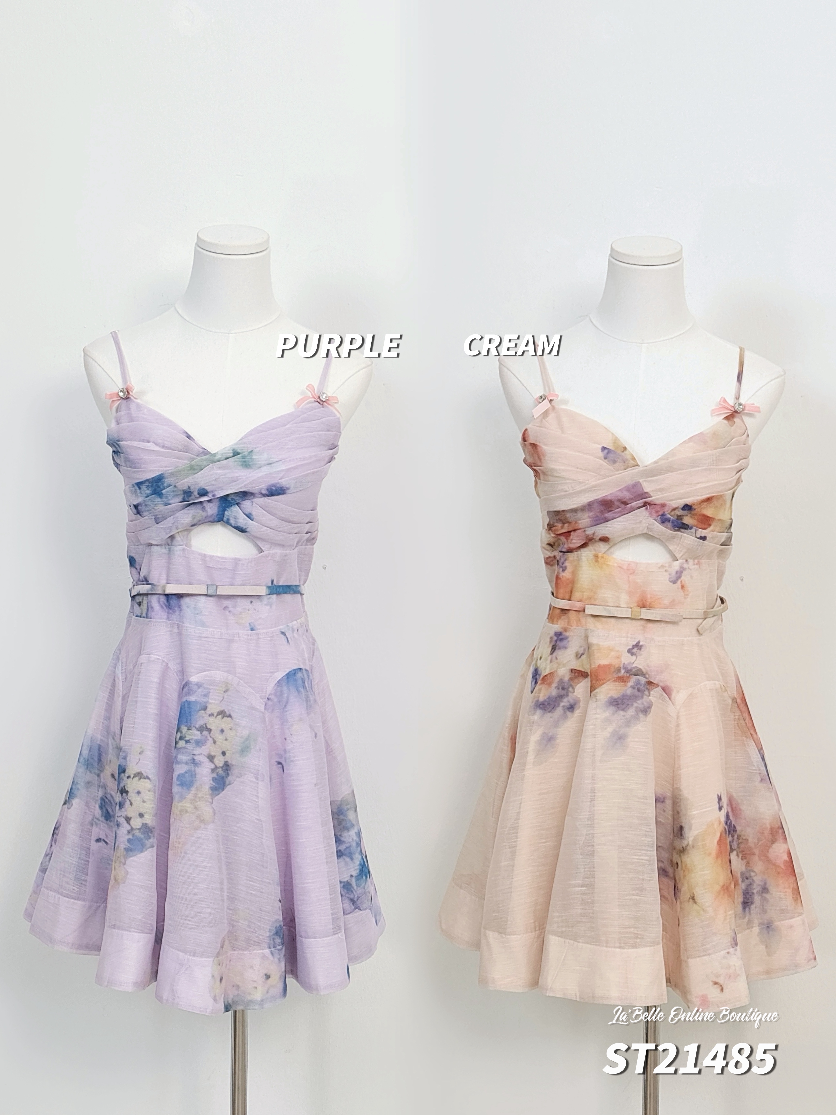 【LBP独家】秘境花仙露肩碎花褶皱设计吊带连身裙 (ST21485)