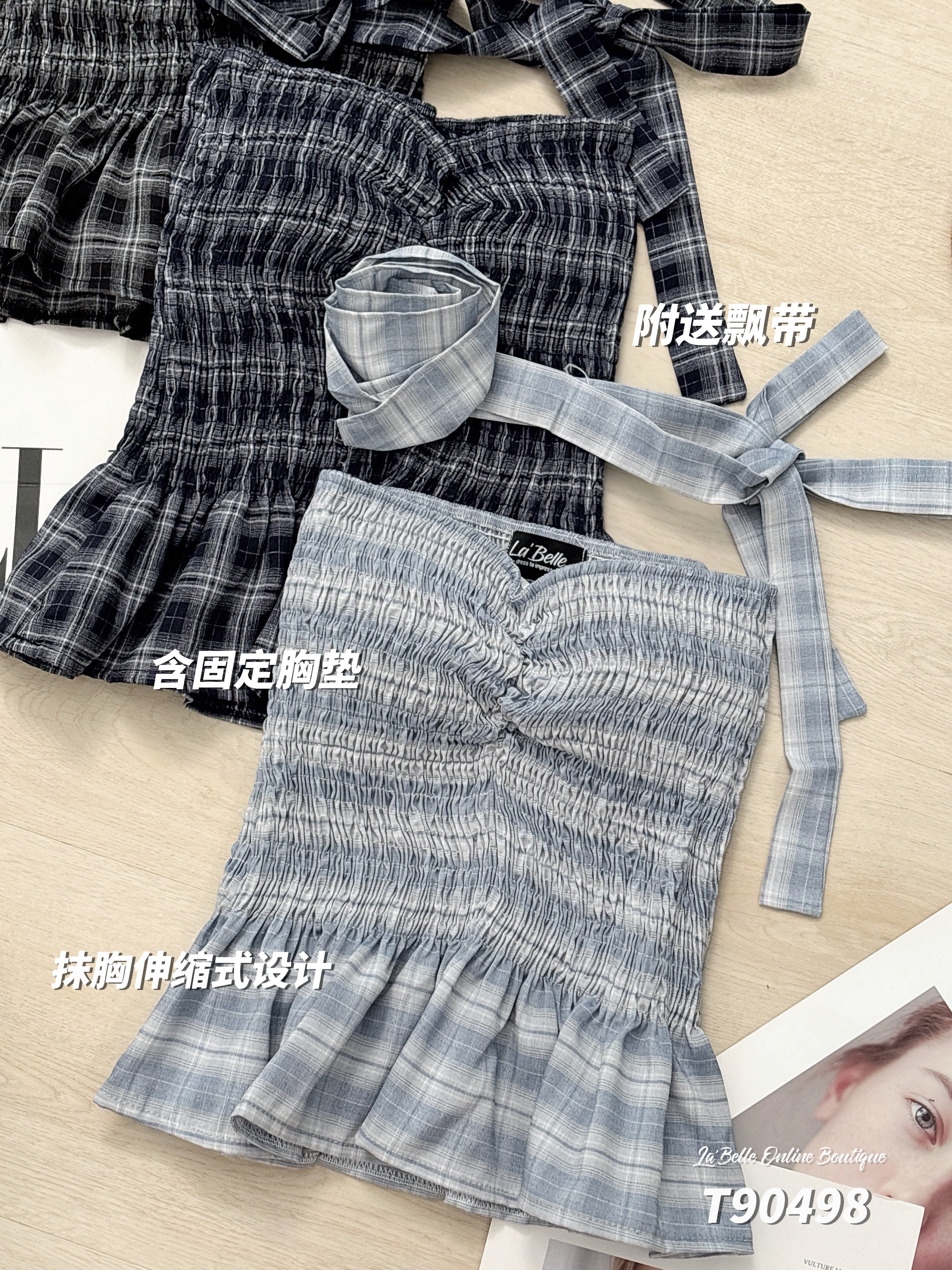 法式Chic修身抹胸荷叶边设计上衣 (T90498)