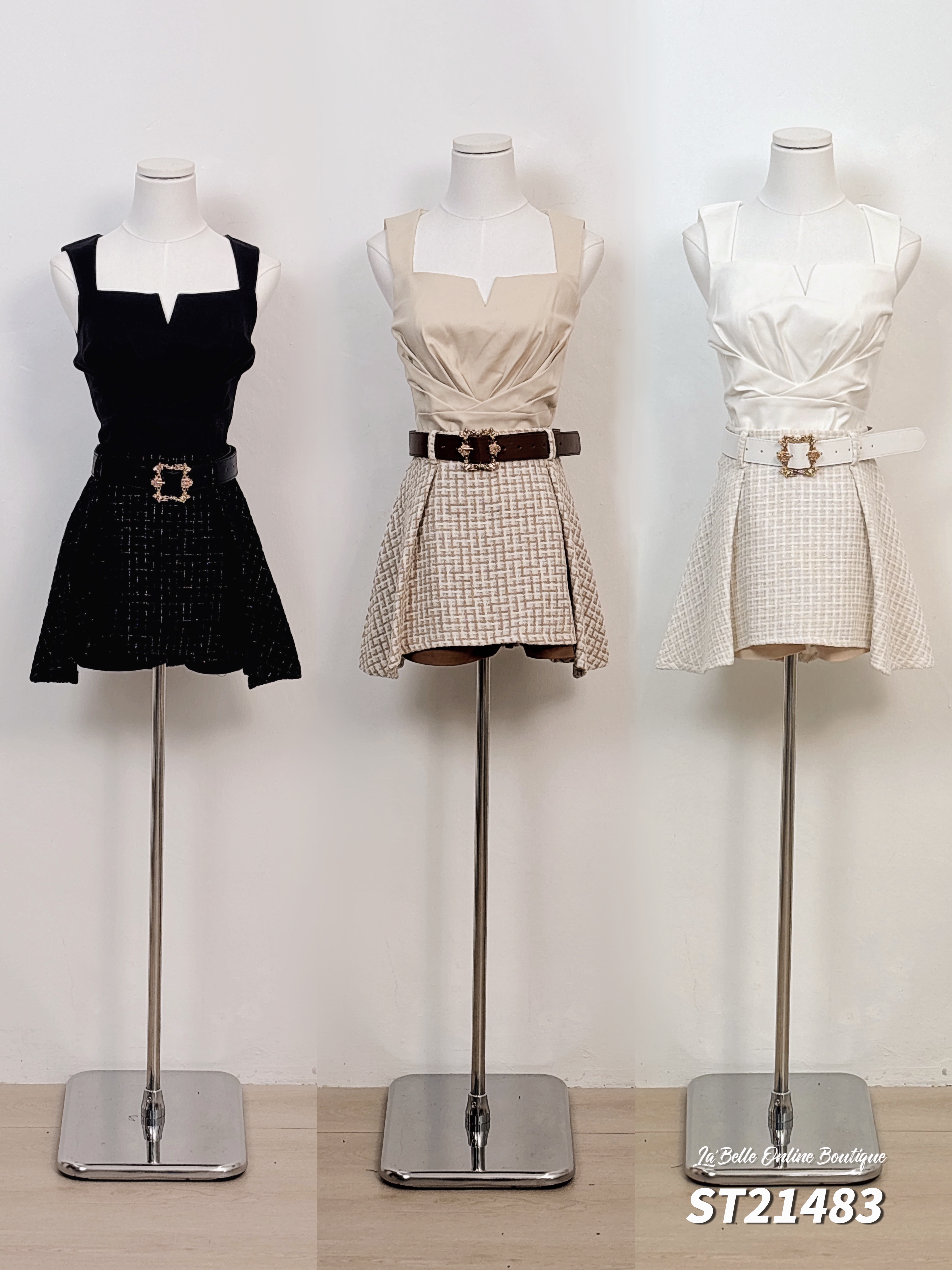 【LATTE NOON】设计感撞色假两件A字高腰裤裙 (ST21483)