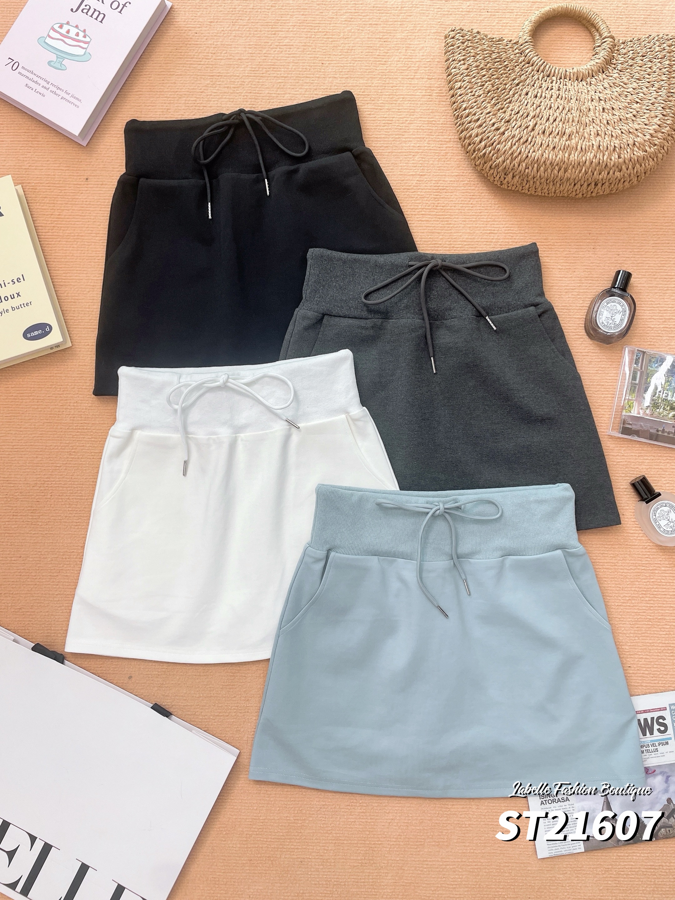 时尚百搭抽绳包臀高腰短裙 (ST21607)