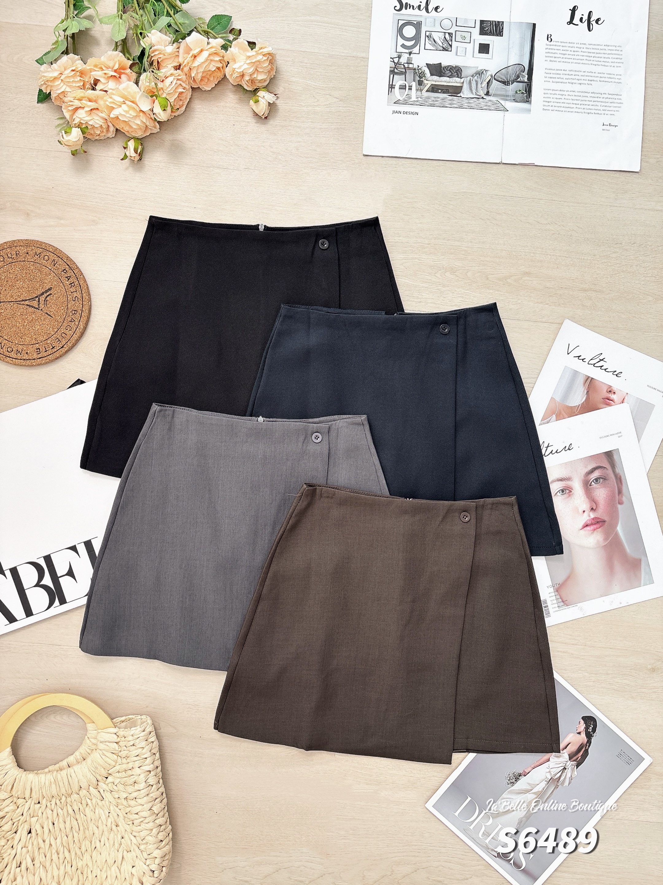 OL假两件设计包臀高腰裤裙 (S6489)