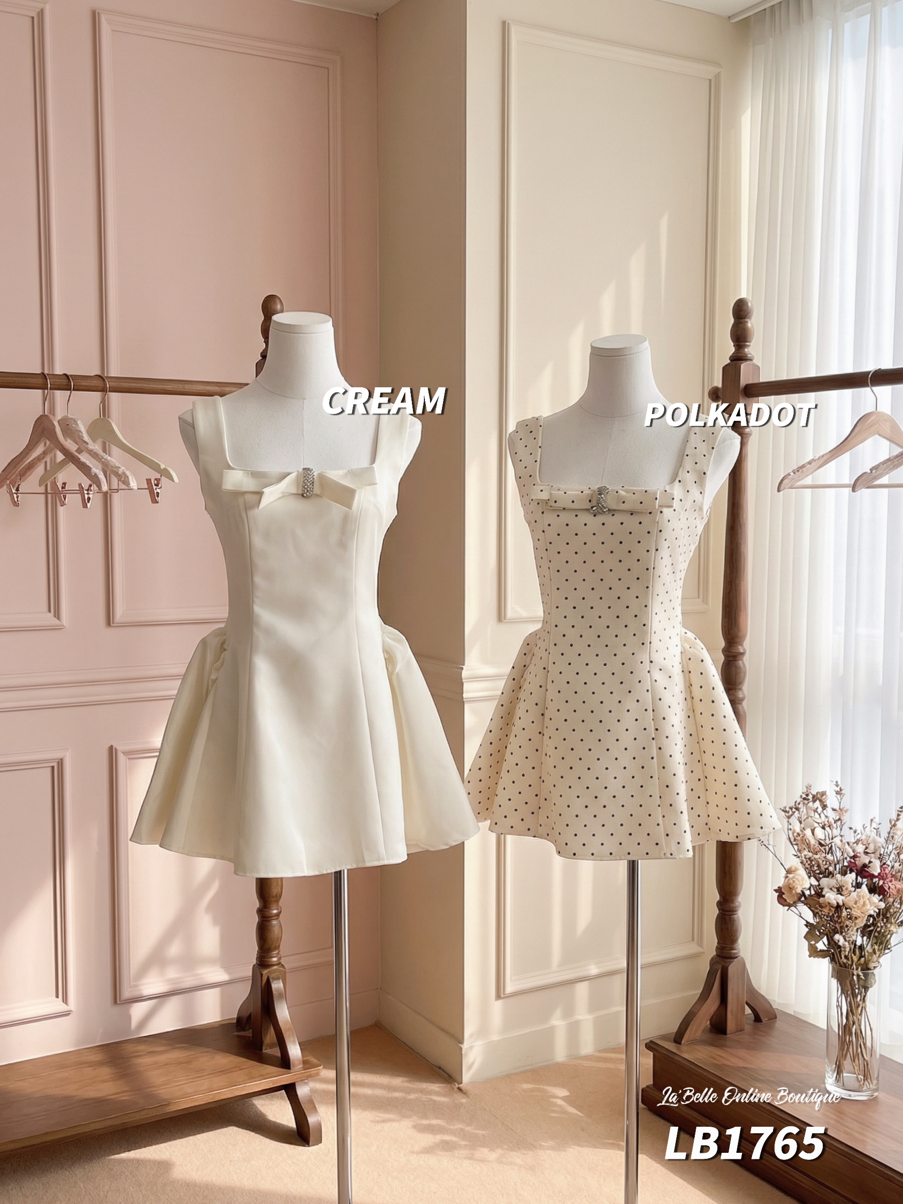 甜美蝴蝶结方领连身裙 (LB1765)