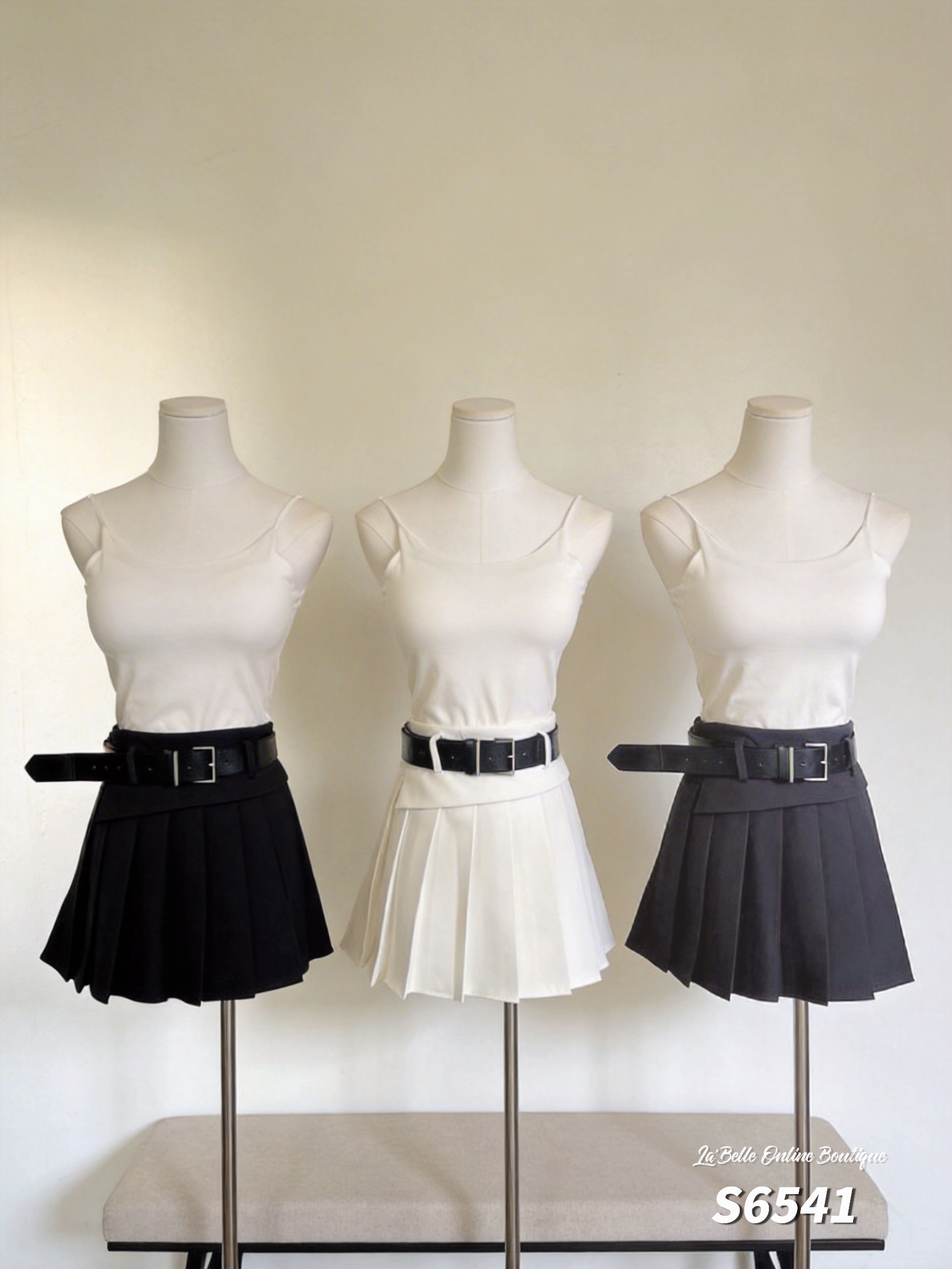 学院风A字不规则百褶高腰短裙 (S6541)