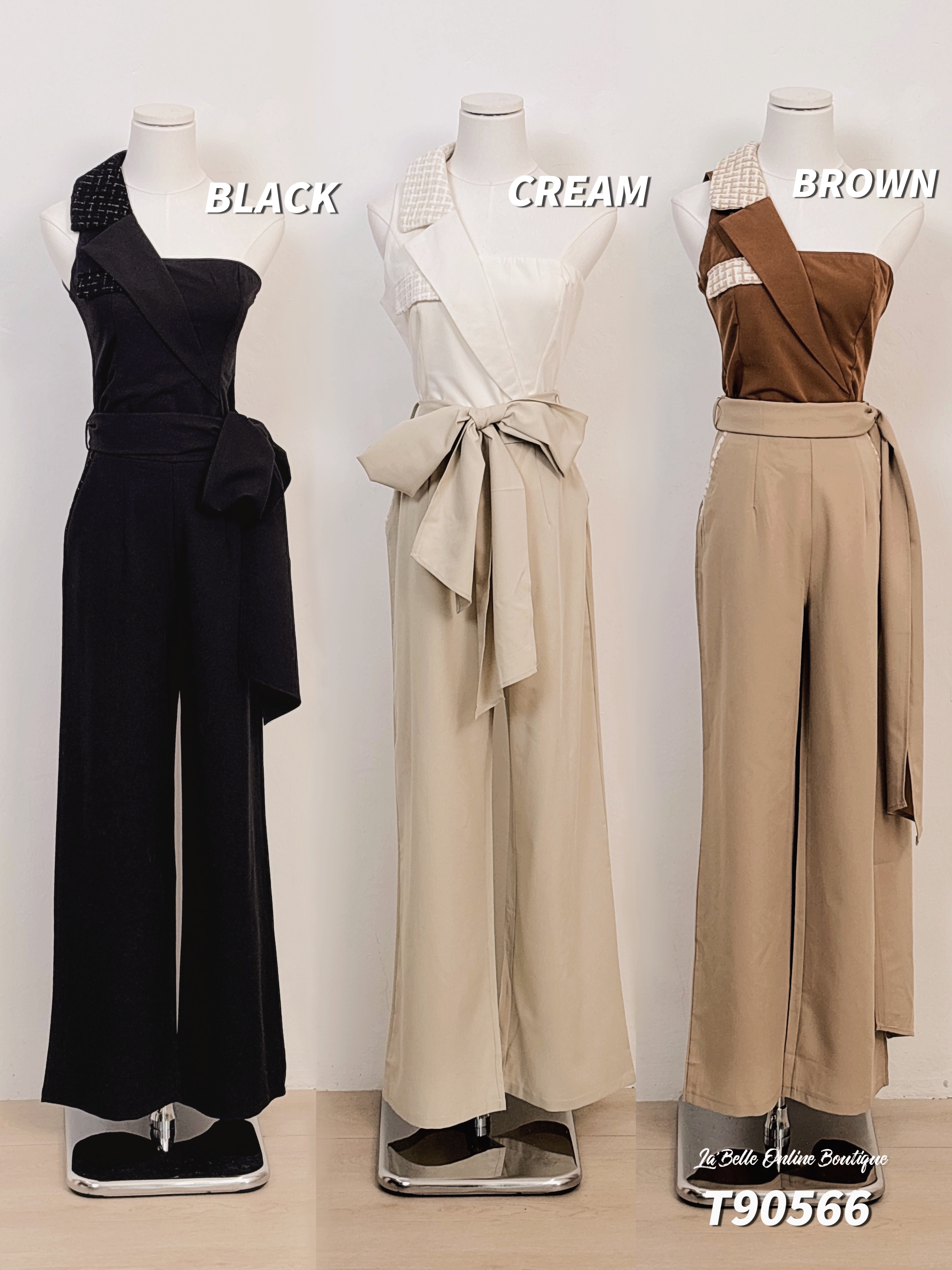 【LATTE NOON】酷帅撞色西装领削肩设计上衣 (T90566)