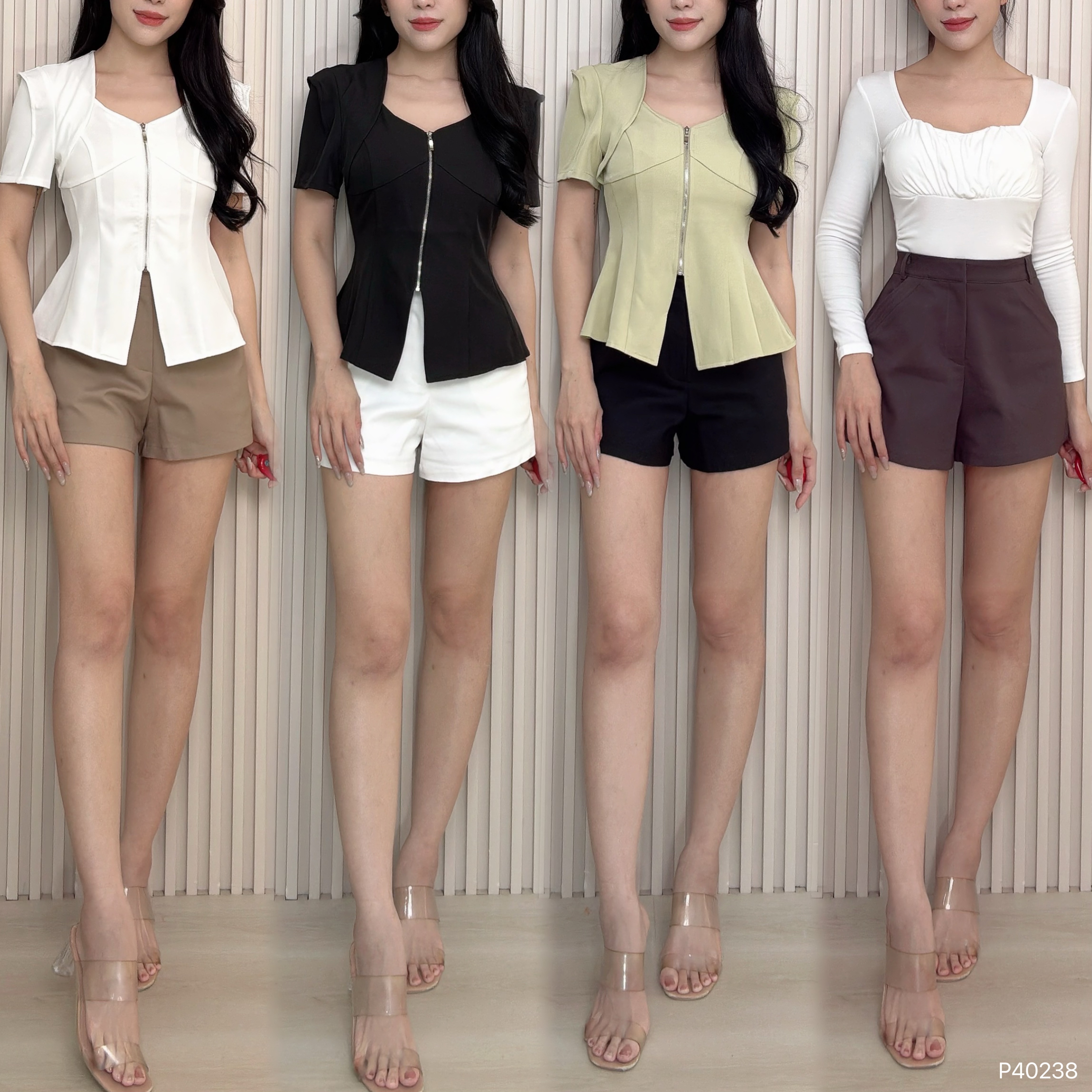 百搭简约A字阔腿高腰短裤 (P40238)