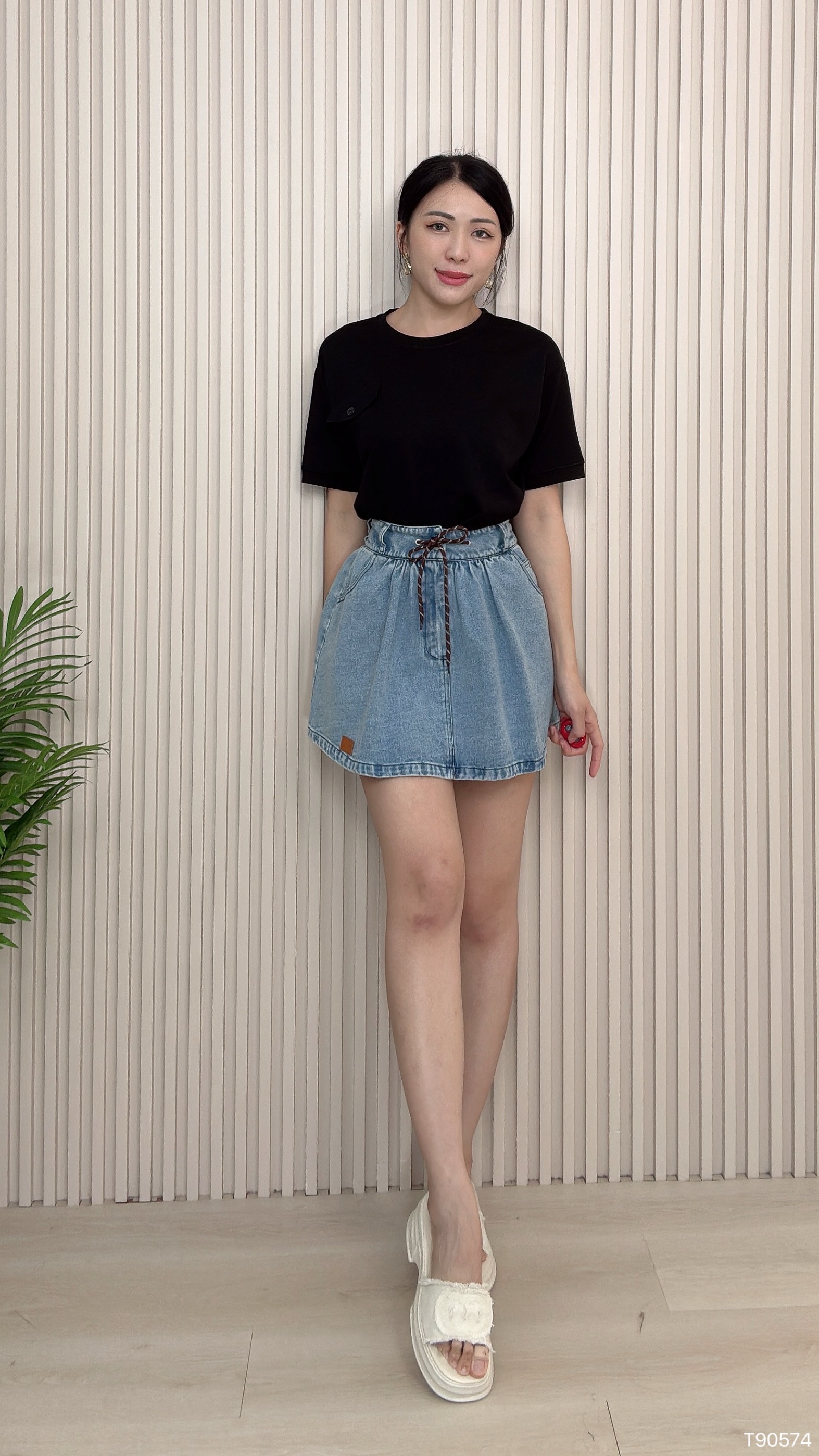 不规则下摆单口袋设计宽松上衣 (T90574)