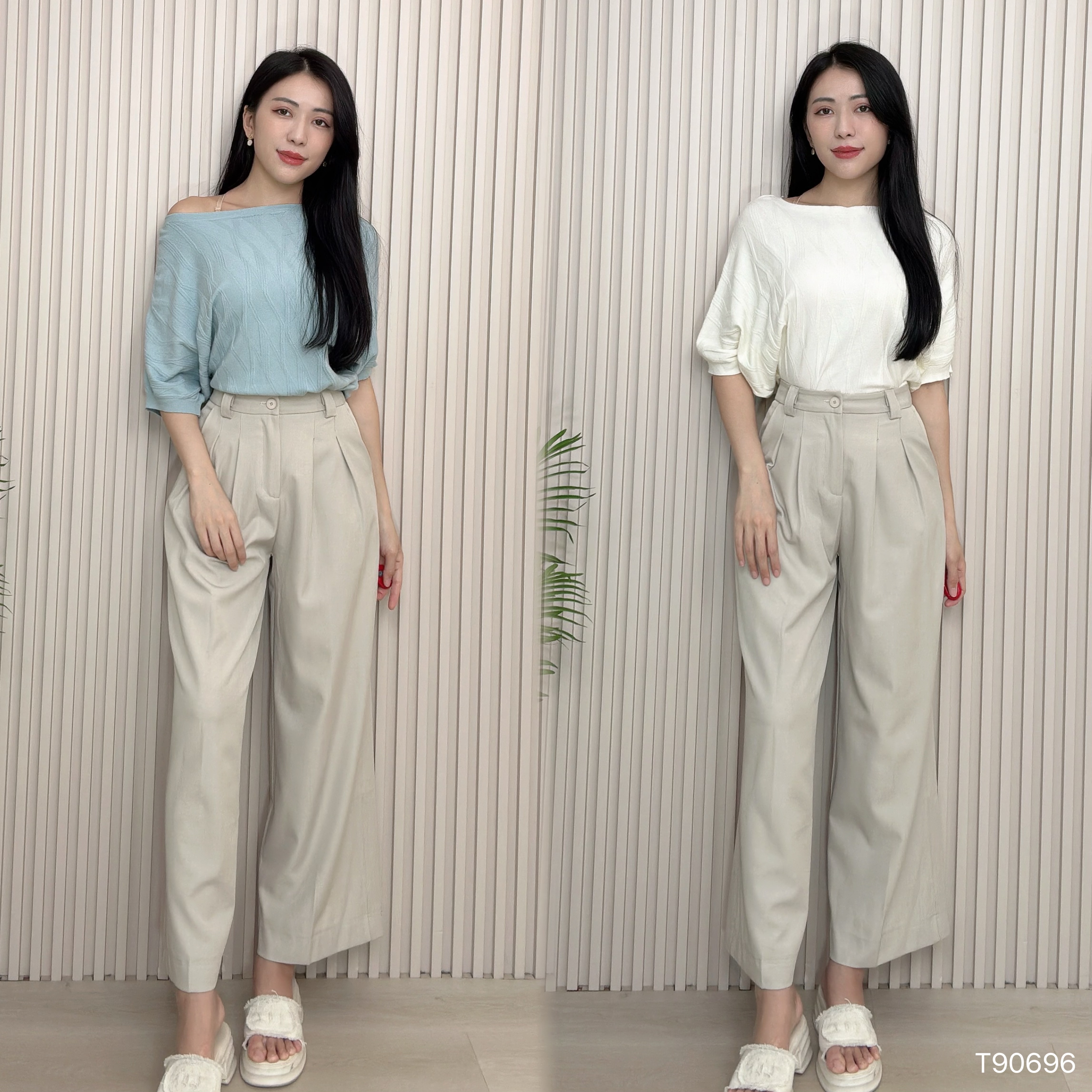 百搭慵懒风宽松落肩设计上衣 (T90696)