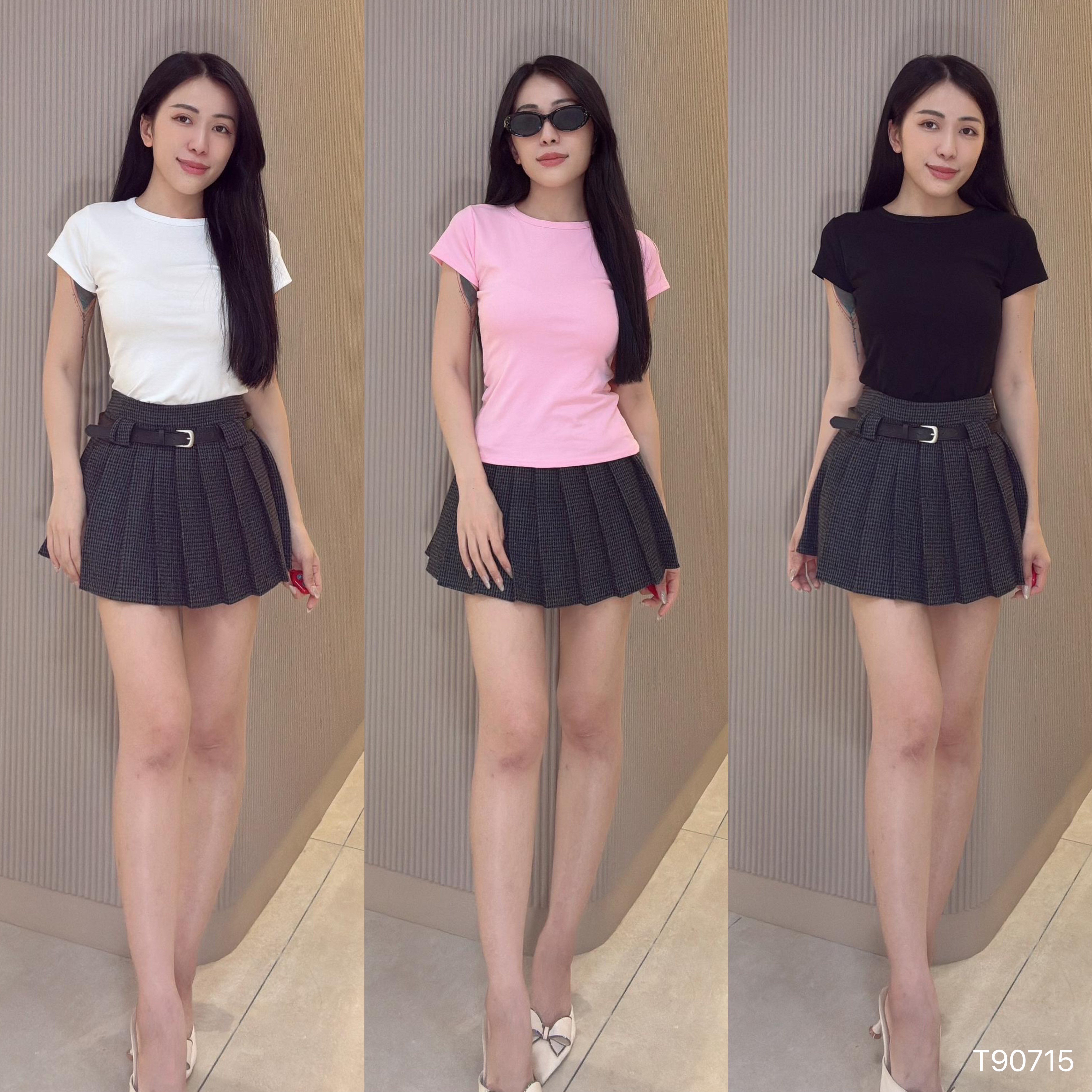 简约百搭纯色圆领显瘦上衣 (T90715)