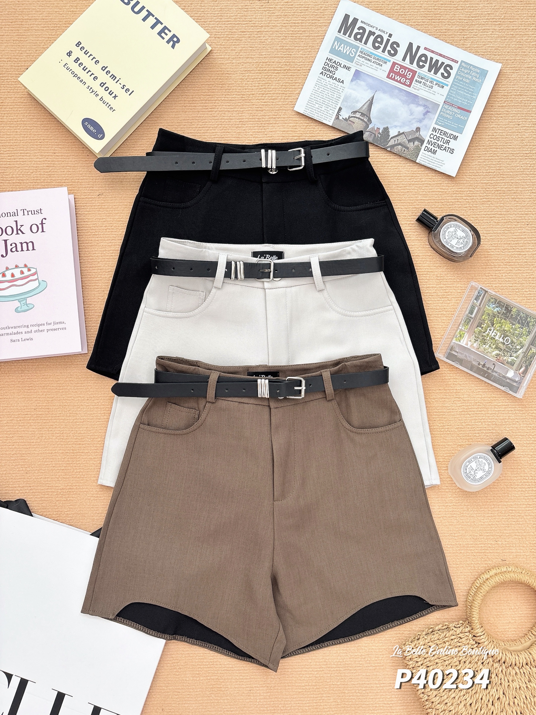 时尚百搭显瘦阔腿高腰短裤 (P40234)