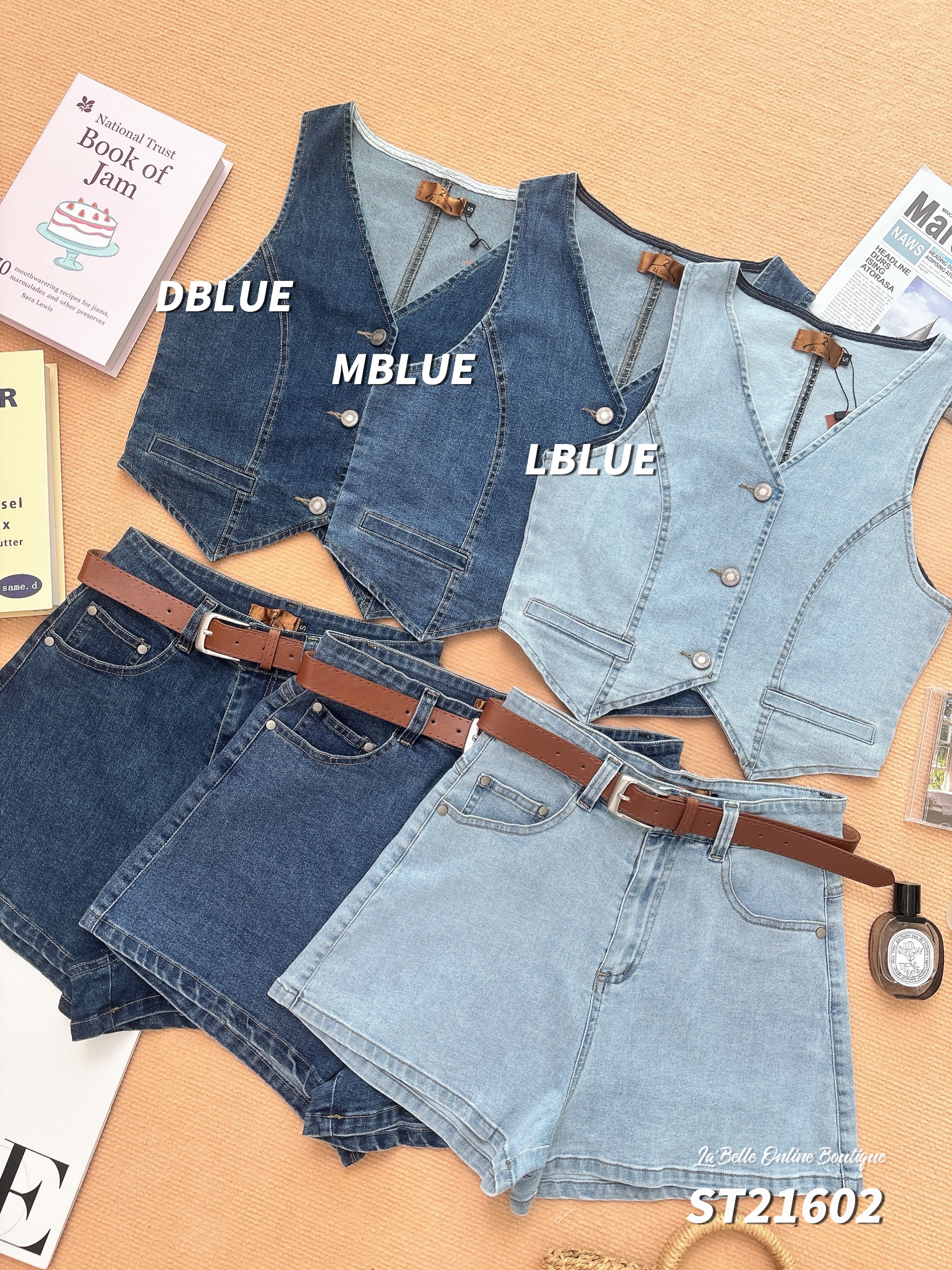 时尚复古牛仔两件套 (ST21602)