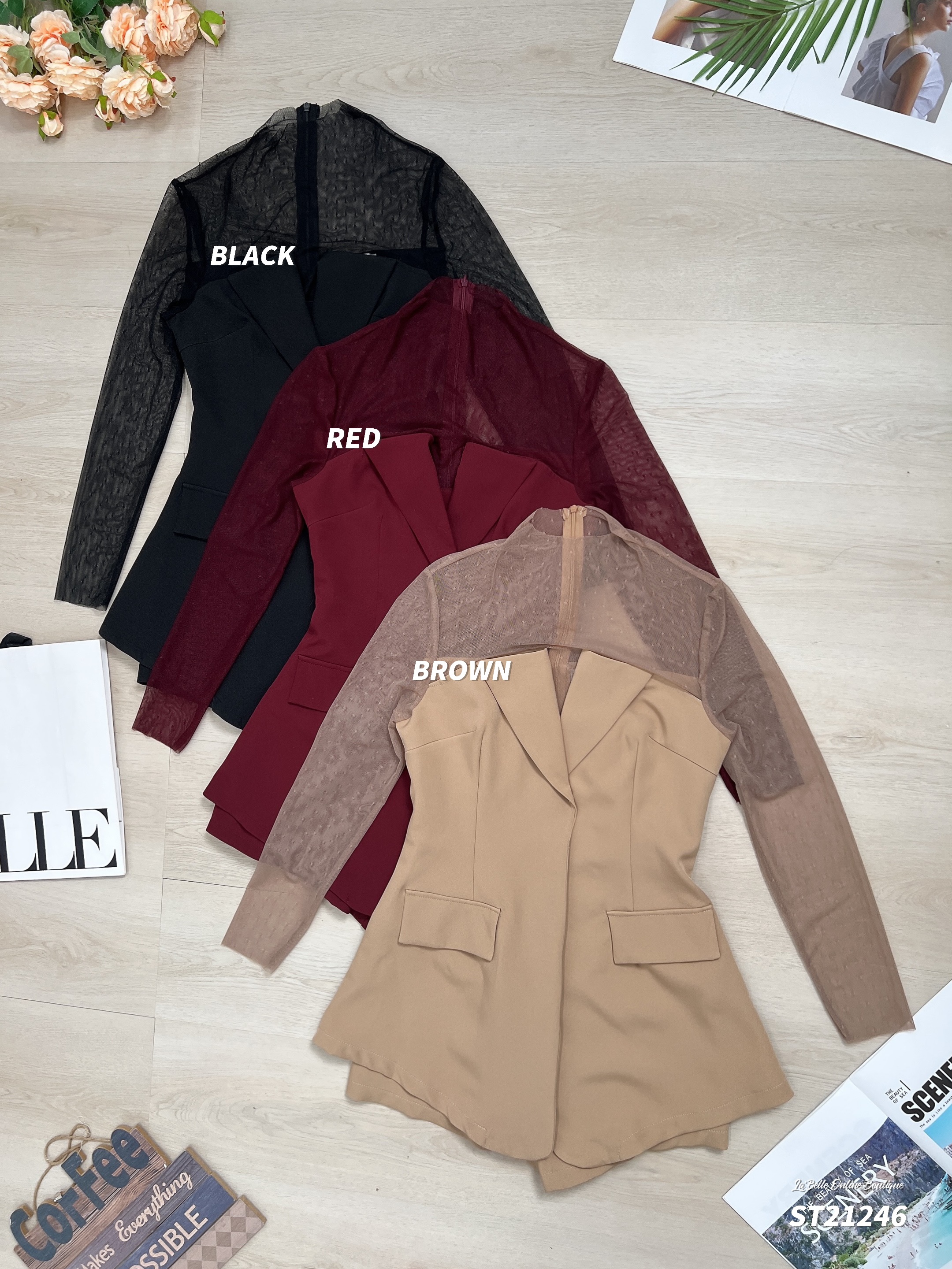 【LBP独家】纯欲风V领拼接网纱连身裤(ST21246)-La'Belle Fashion Boutique Sdn Bhd