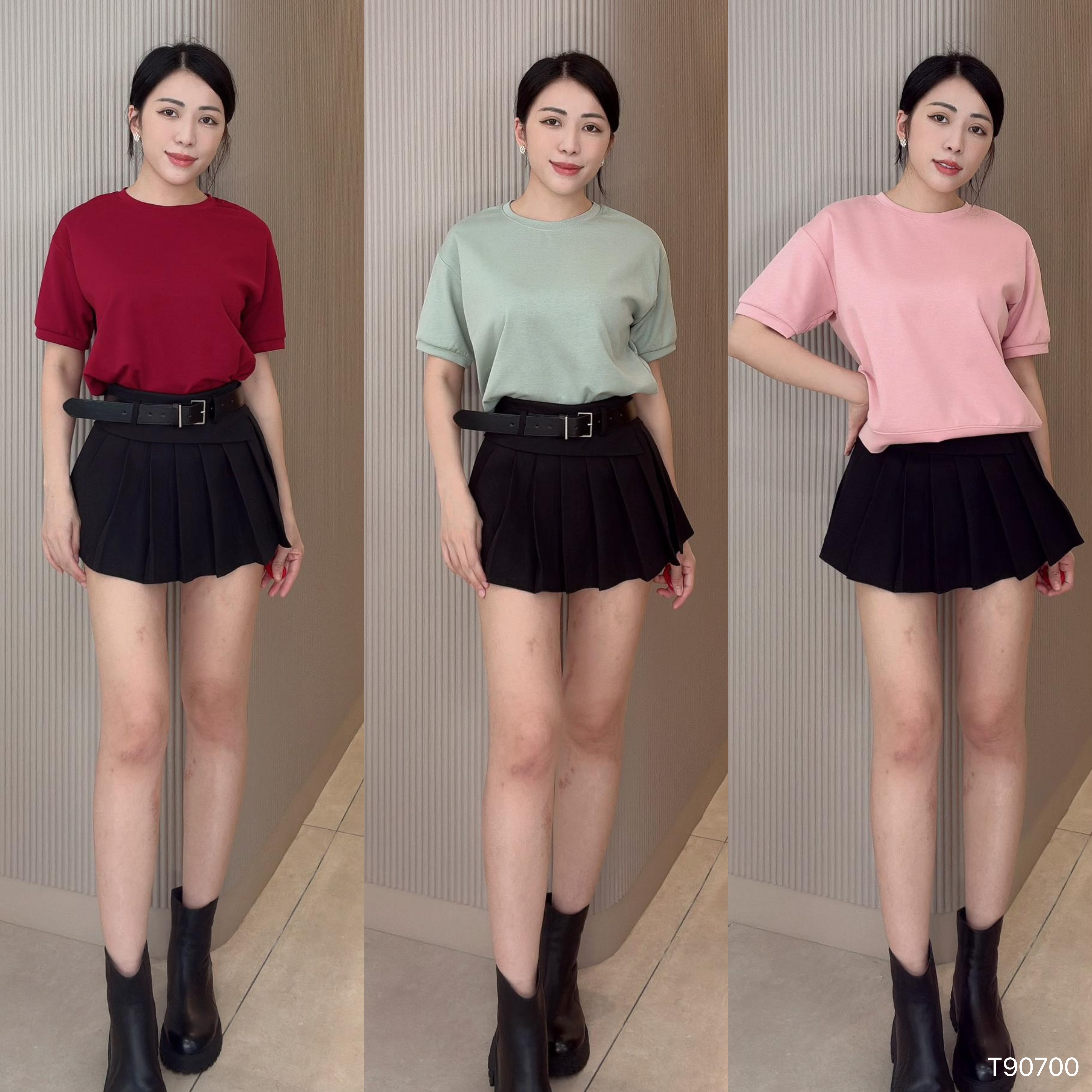 简约纯色圆领宽松上衣 (T90700)