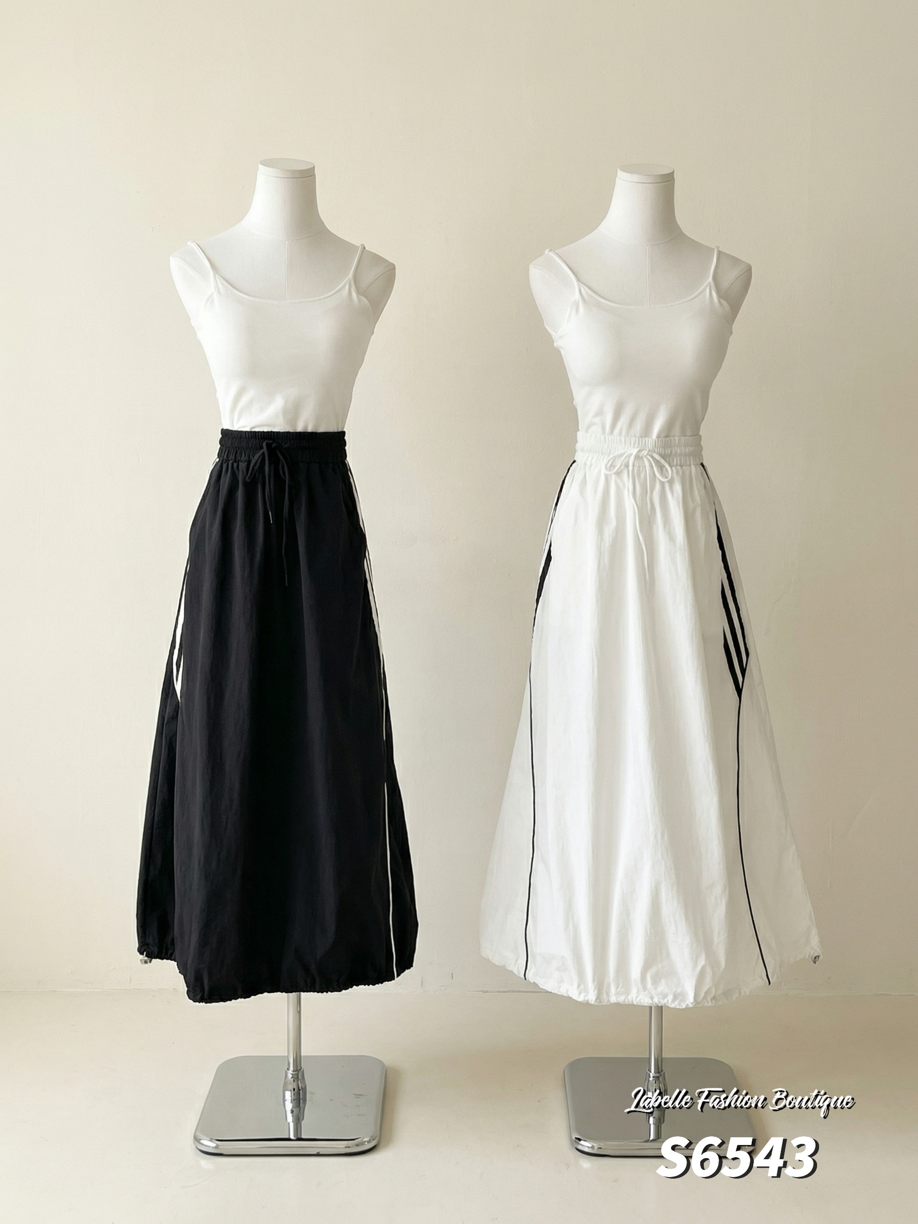 设计感A字抽绳设计高腰半身裙 (S6543)