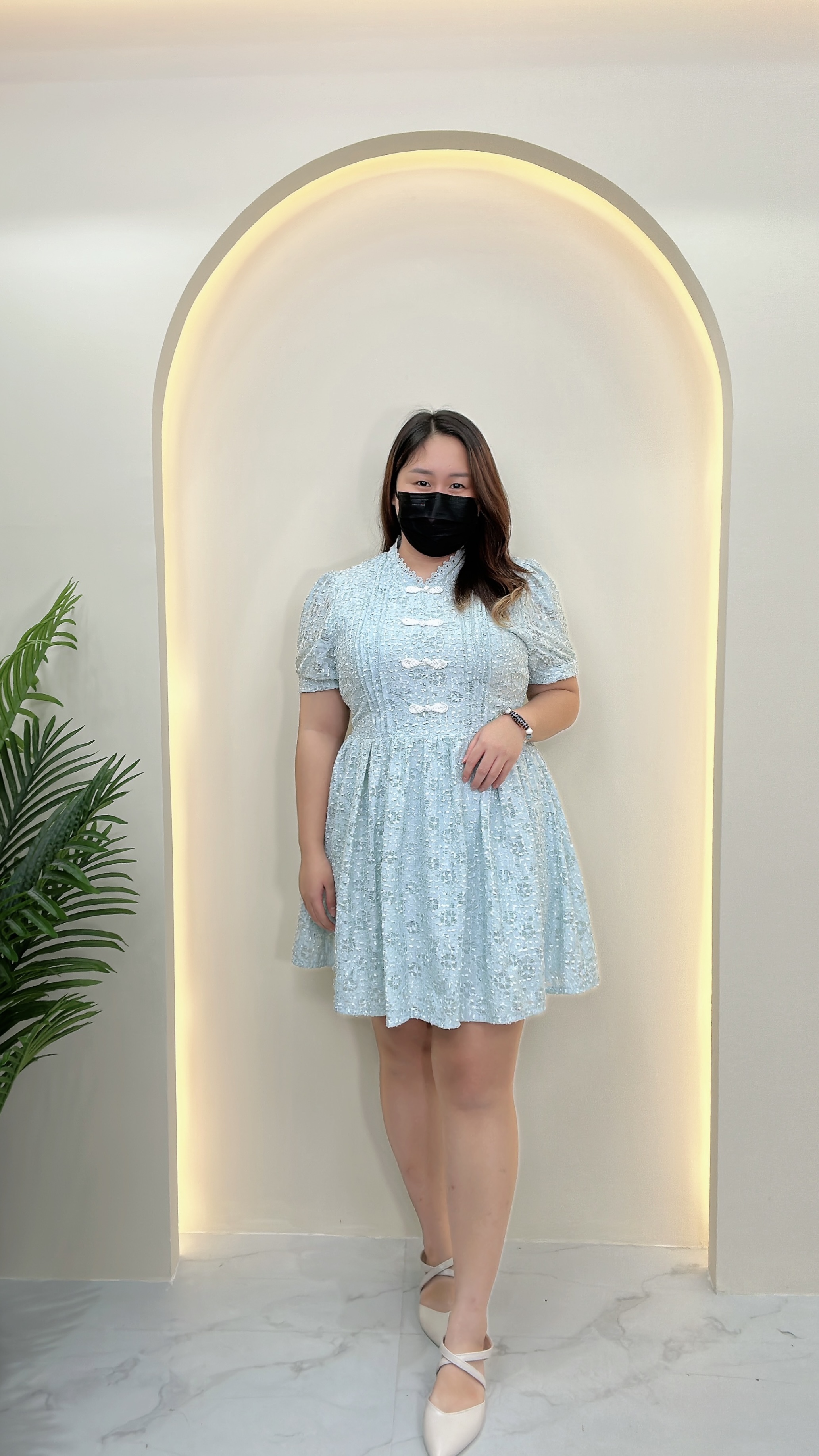 【LBP独家】复古中国结设计改良版旗袍百褶连身裤裙（ST20571）