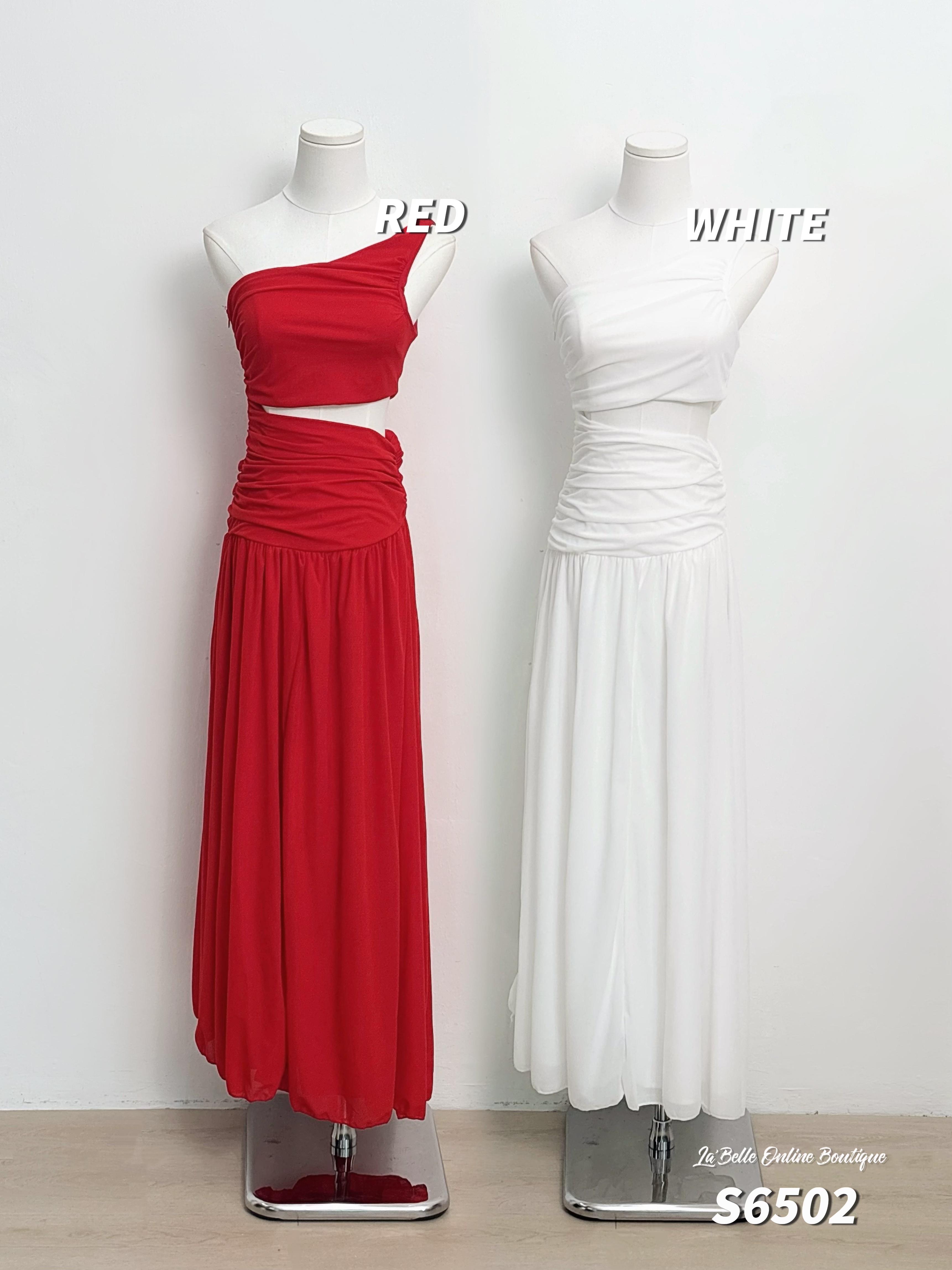 仙气度假风斜肩露腰连身长裙 (S6502)