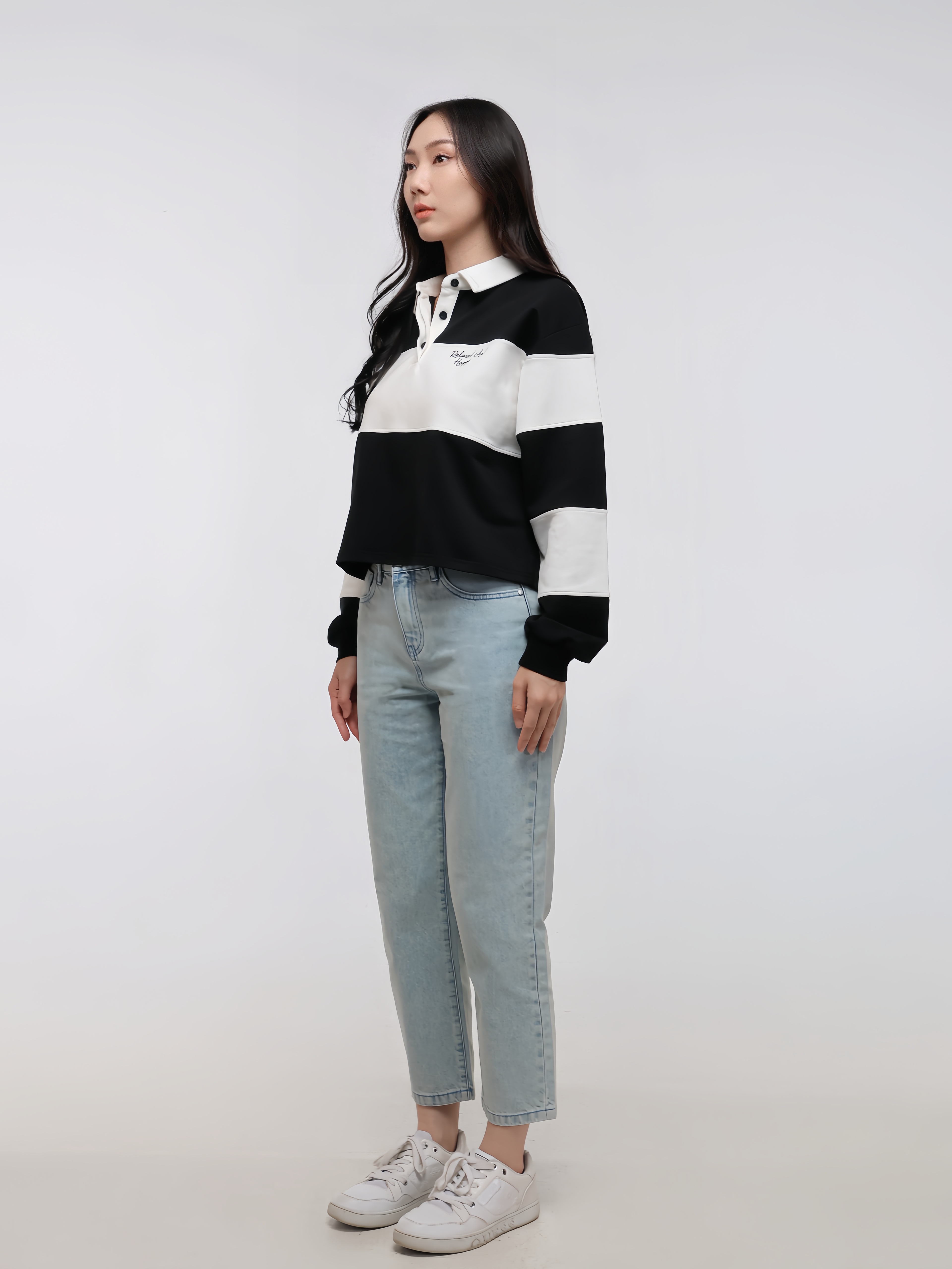 Women's Drop Shoulder Knit Sweater with Contrast Stripes (YS30137)