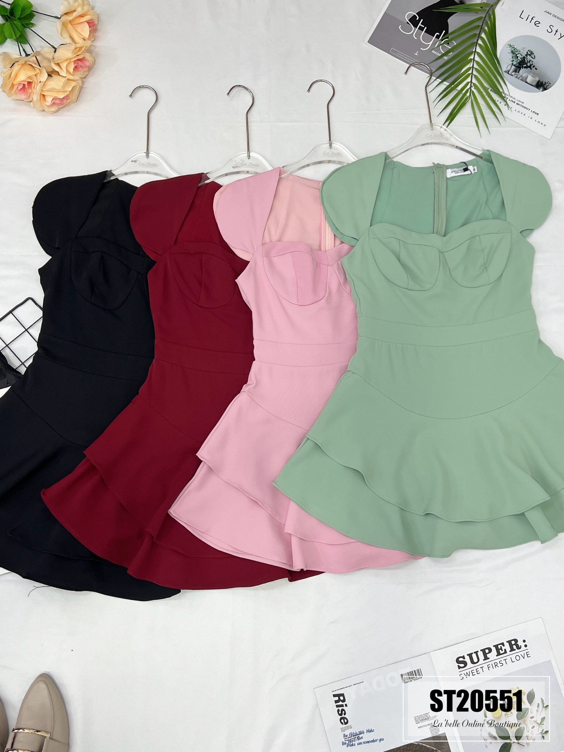 【LBP独家】法式方心领双层设计连身裤裙（ST20551）