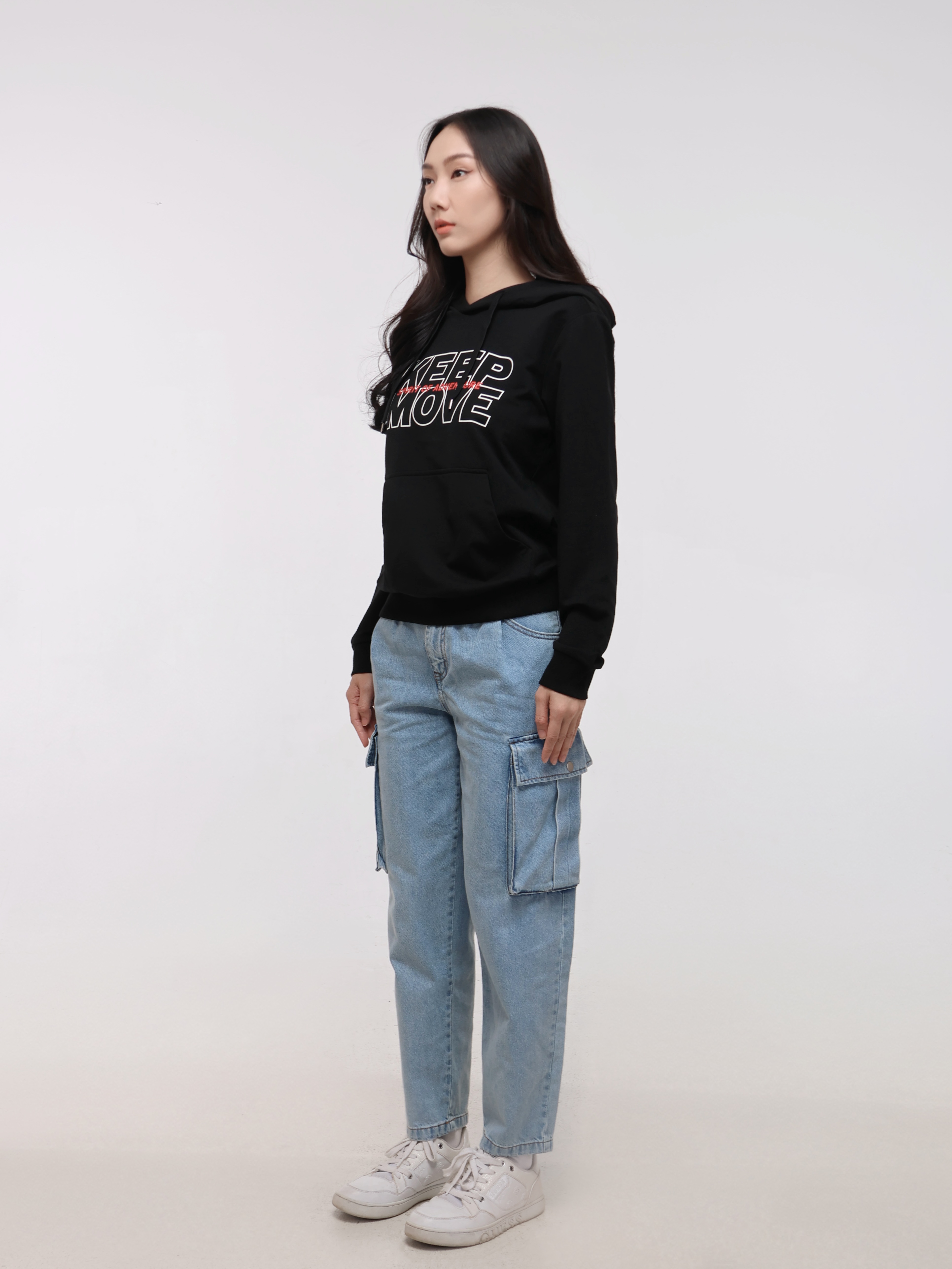 Regular Solid Colour Hoodie with "KEEP MOVE" Logo Print (YS30116)