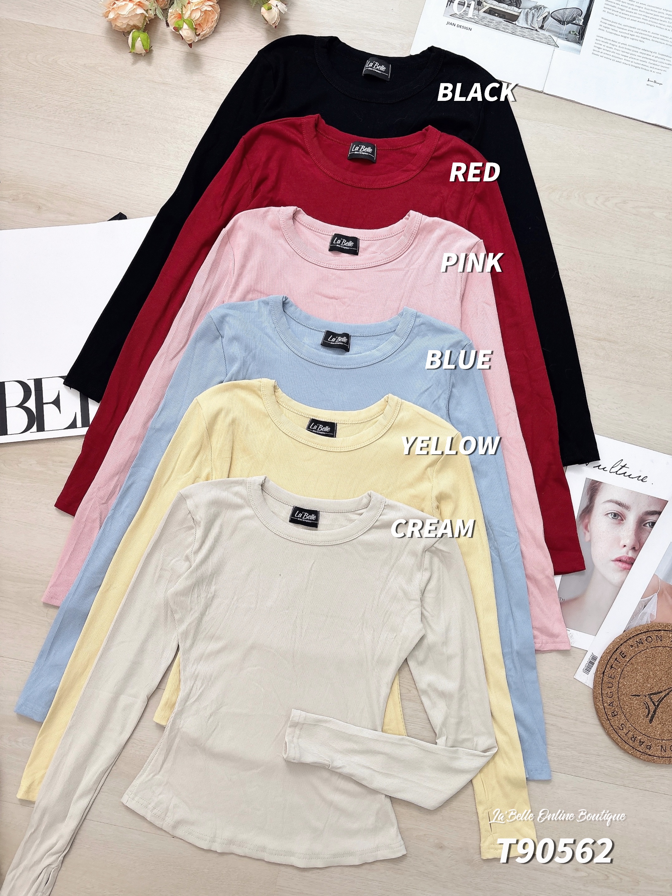 百搭修身圆领长袖上衣 (T90562)