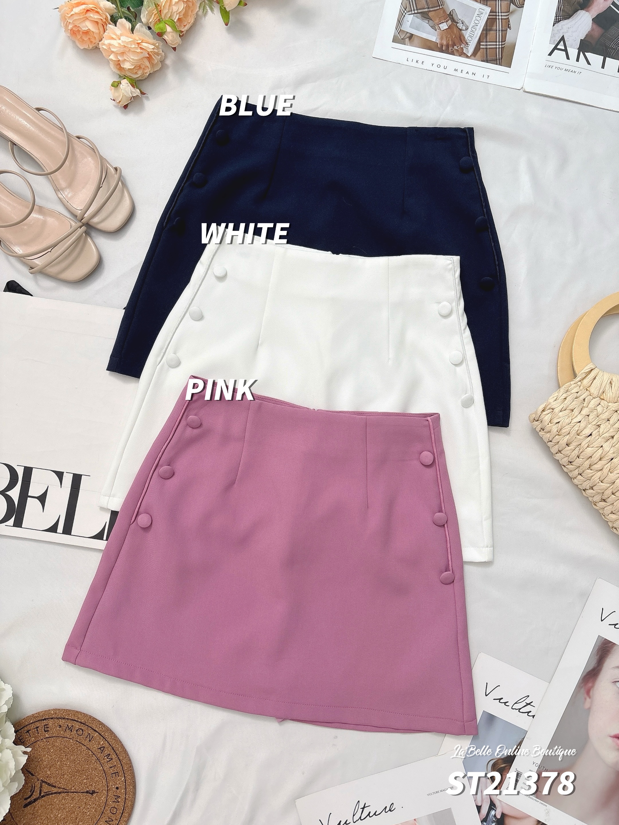 【LBP独家】时尚小香风纽扣装饰A字高腰裤裙 (ST21378) 【福利款】