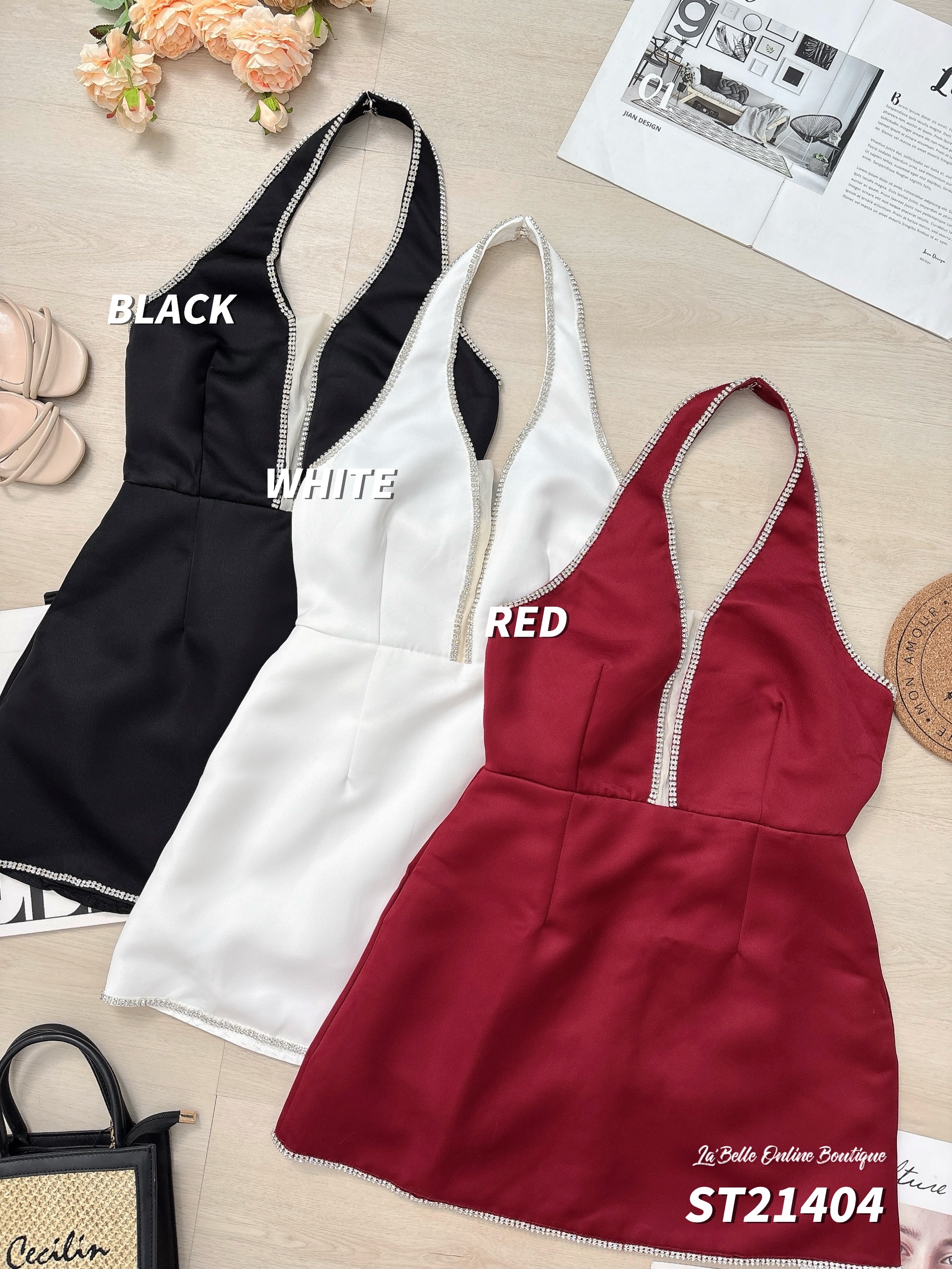 【LBP独家】复古性感露背挂脖连身裤裙 (ST21404)