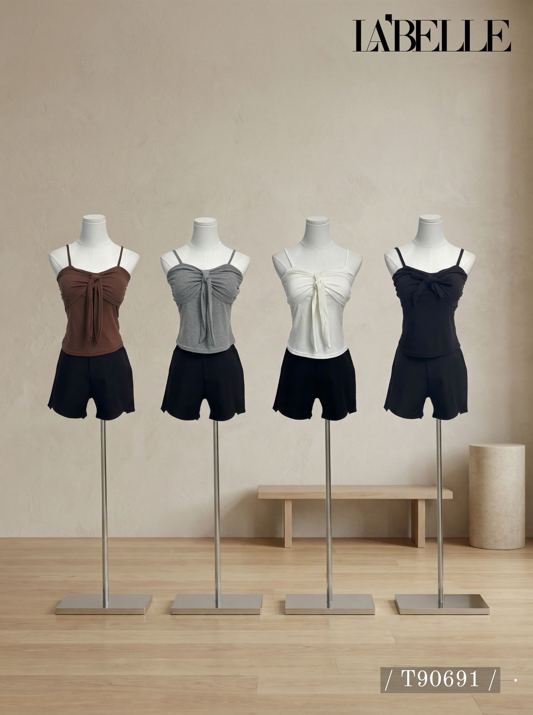 韩系蝴蝶结系带设计吊带上衣 (T90691)